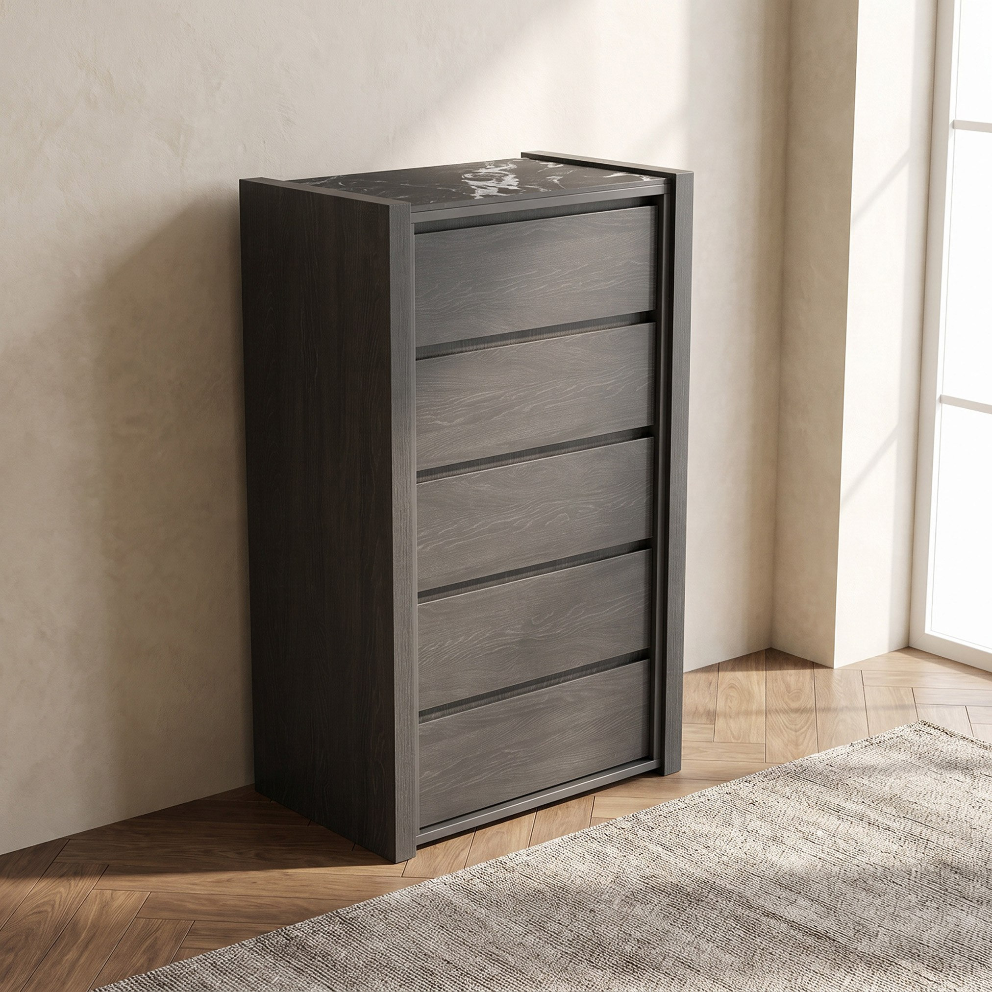 خزانة 5 أدراج بسطح حجر ملبد من ليونور-hbxfurniture-dressersandchests-chestofdrawers-image-1
