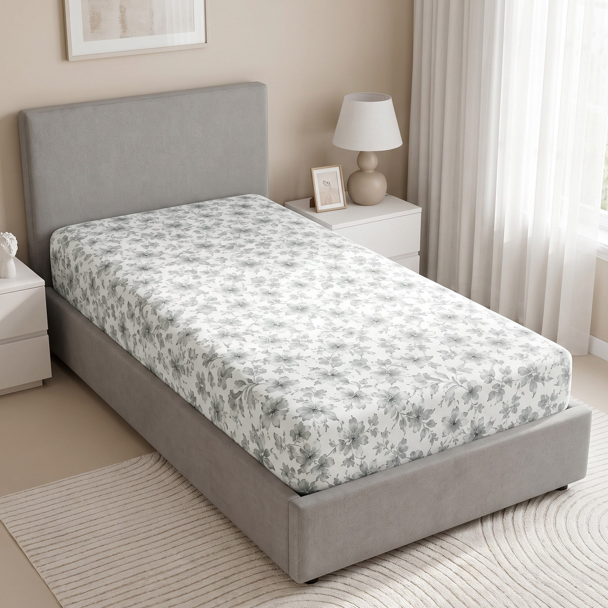 Albania Medow Cotton Single Fitted Sheet - 90x200+25 cm-hbxhomeware-bedding-fittedsheets-image-2