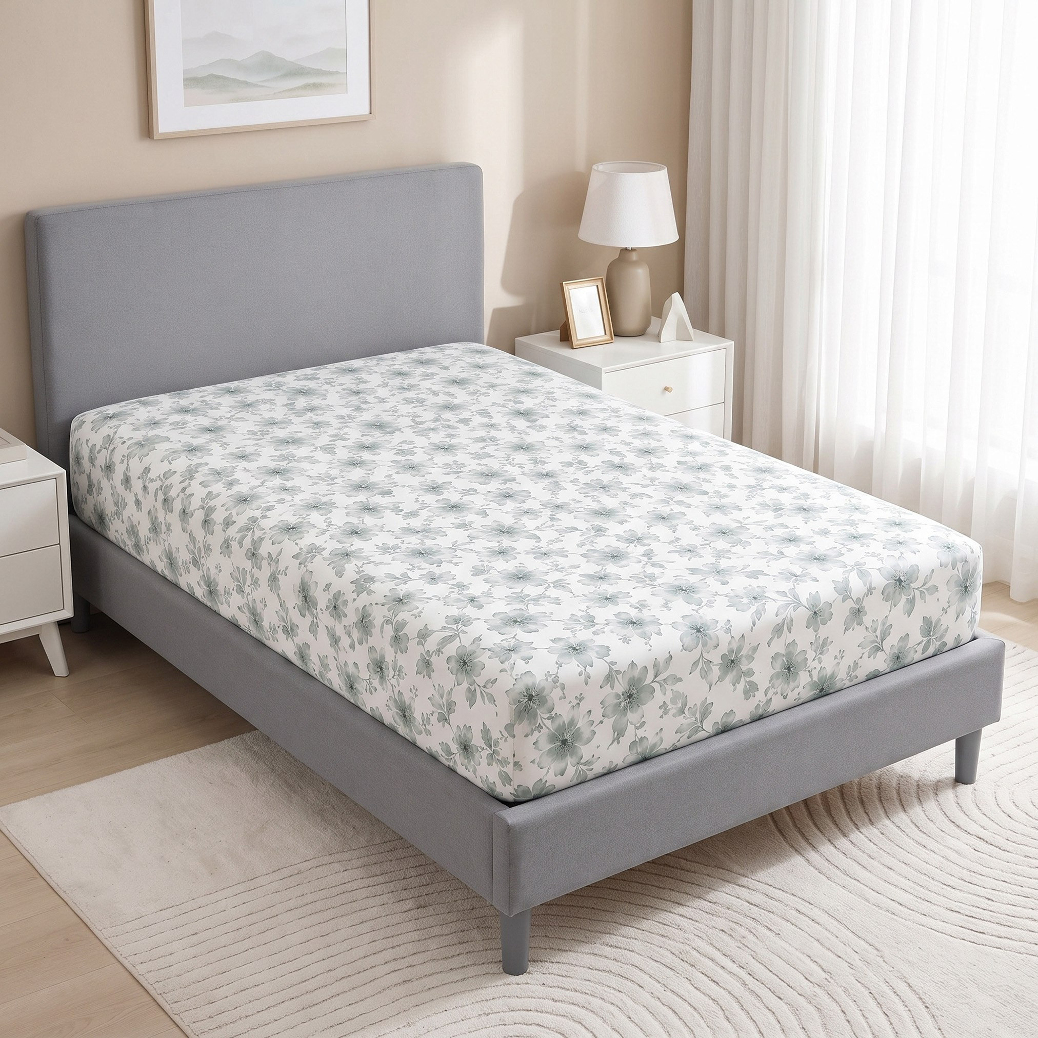 شرشف مطاطي قطن توين ميدو من ألبانيا - 120x200+25 سم-hbxhomeware-bedding-fittedsheets-image-2