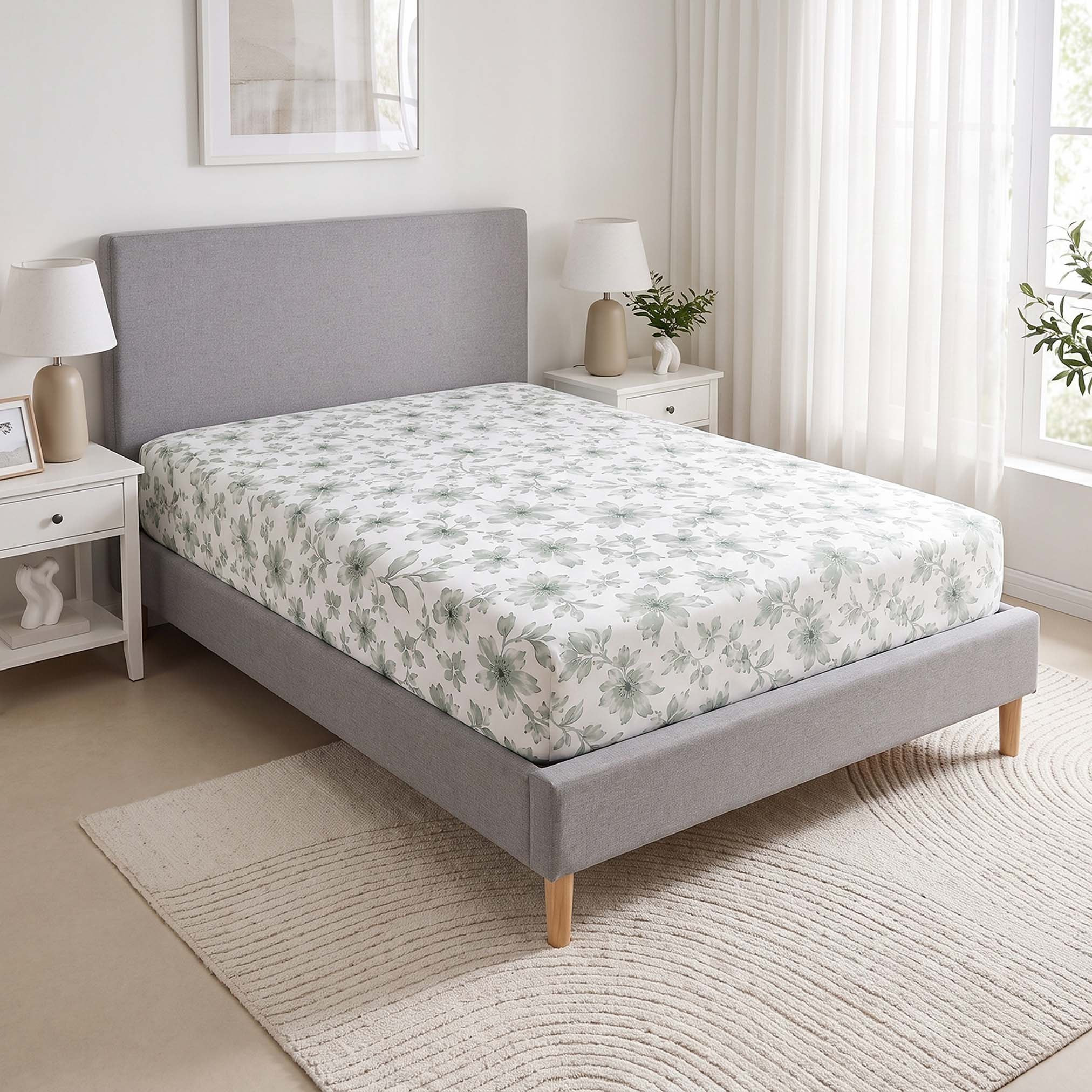 شرشف مطاطي قطن مقاس سوبر كوين ميدو من ألبانيا - 160x200+25 سم-hbxhomeware-bedding-fittedsheets-image-1