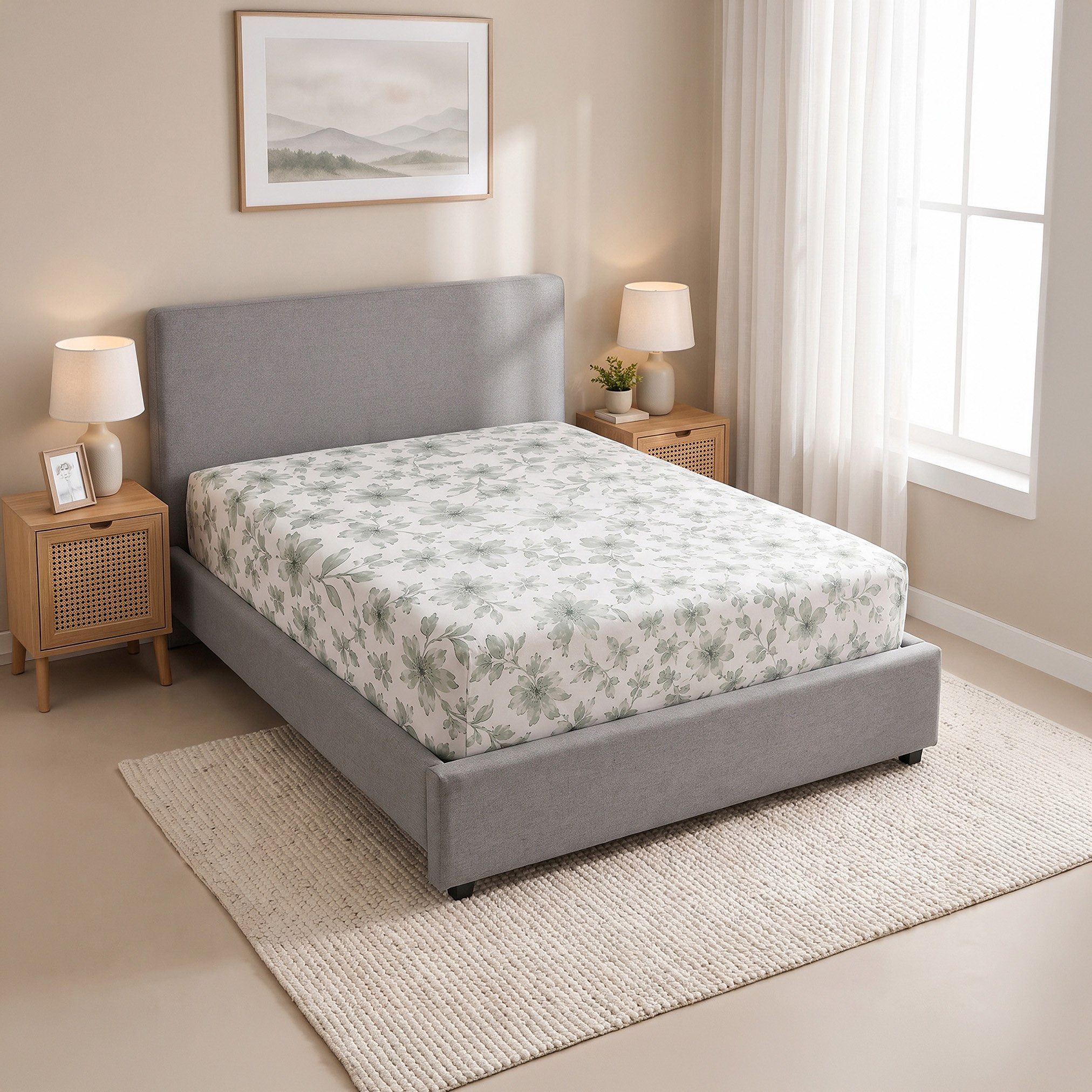 شرشف مطاطي قطن كينج ميدو من ألبانيا - 180x200+25 سم-hbxhomeware-bedding-fittedsheets-image-2