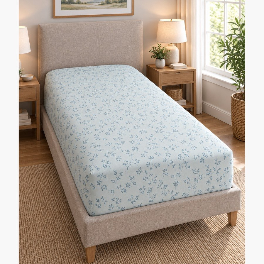 شرشف مطاطي قطن بنقوش نباتية من مالطا - 90x200+33 سم-hbxhomeware-bedding-fittedsheets-image-2