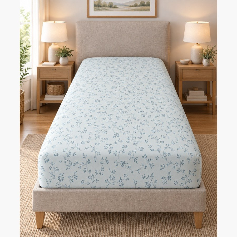 شرشف مطاطي قطن بنقوش نباتية من مالطا - 90x200+33 سم-hbxhomeware-bedding-fittedsheets-image-3
