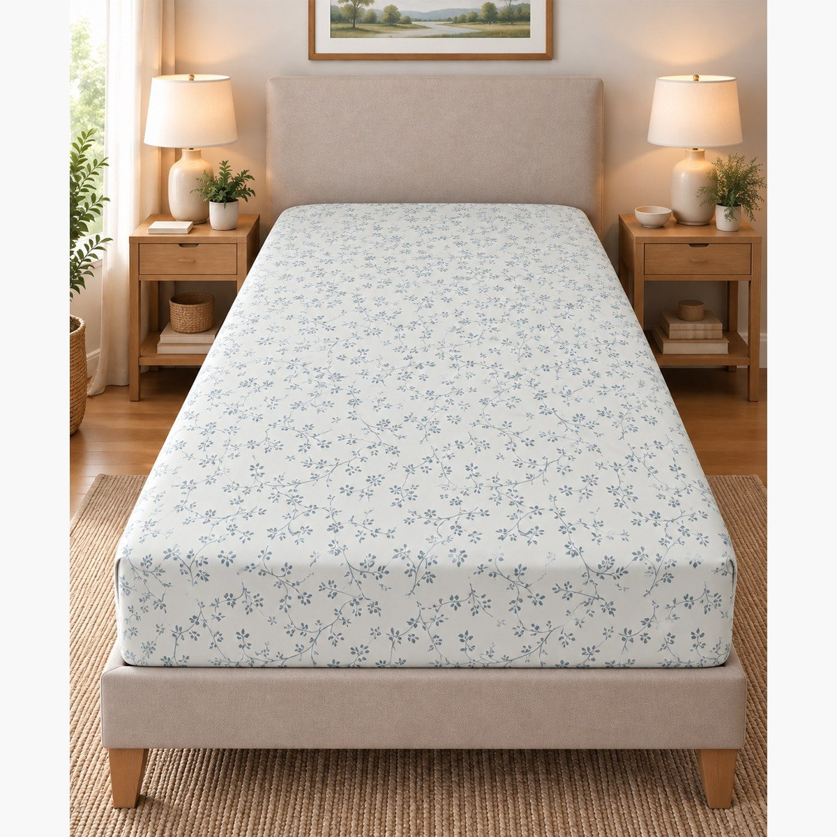 Malta Fable Printed Cotton Twin Fitted Sheet - 120x200+33 cm-hbxhomeware-bedding-fittedsheets-image-3