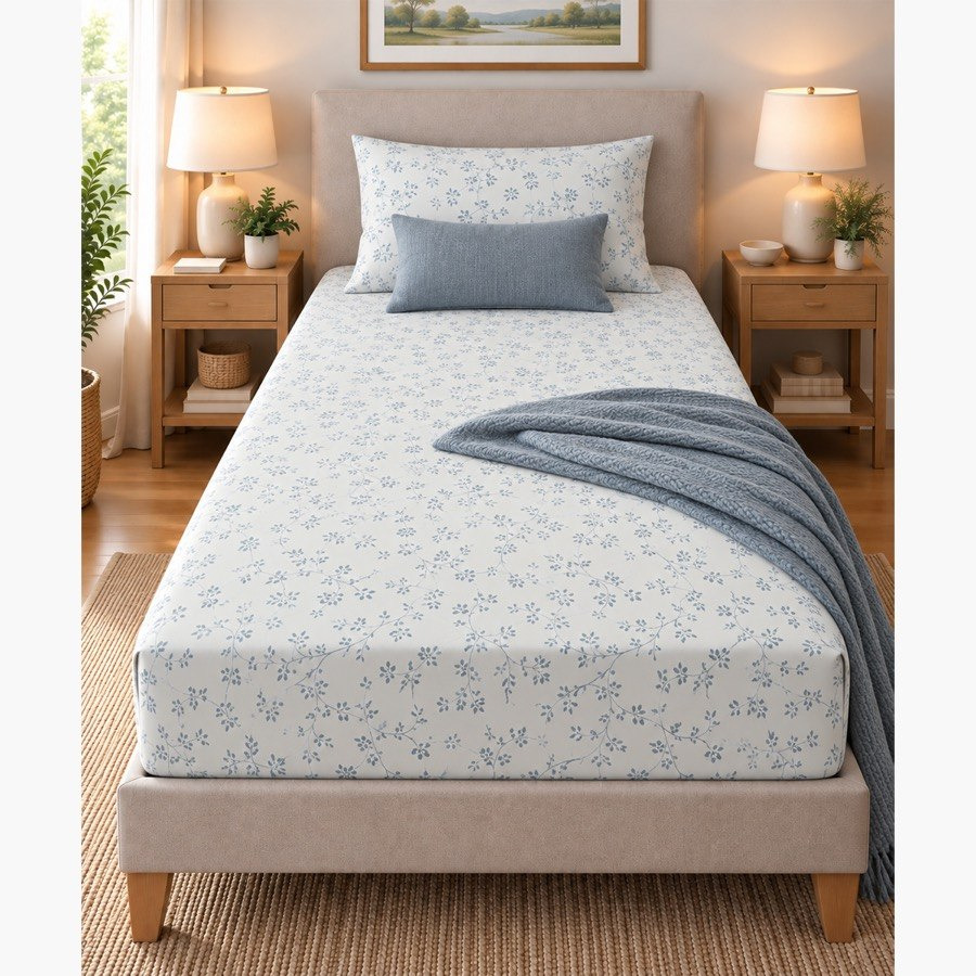 Malta Fable Printed Cotton Twin Fitted Sheet - 120x200+33 cm-hbxhomeware-bedding-fittedsheets-image-4