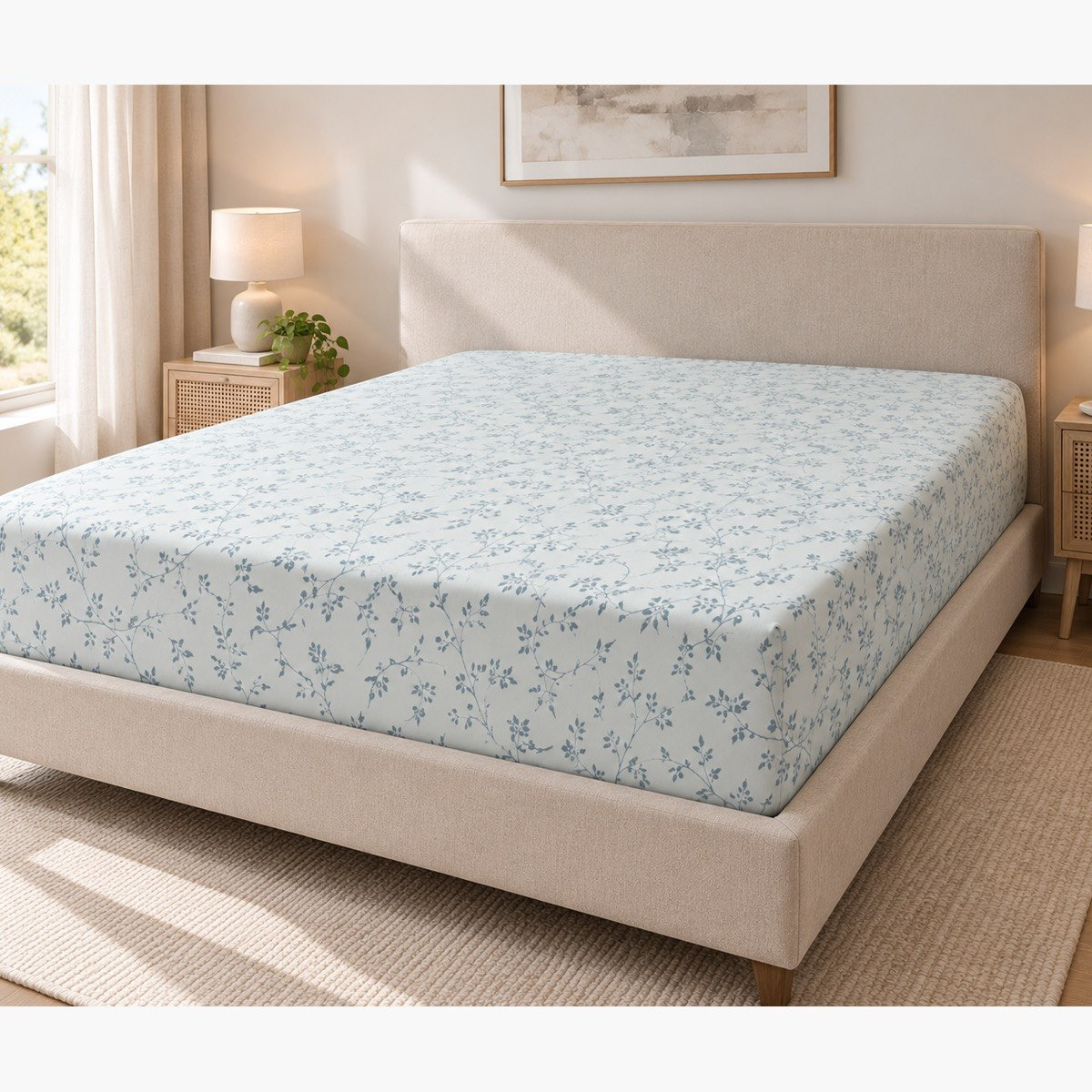 شرشف مطاطي سوبر كينج قطن بطبعات من مالطا فابل - 200x200+33 سم-hbxhomeware-bedding-fittedsheets-image-2