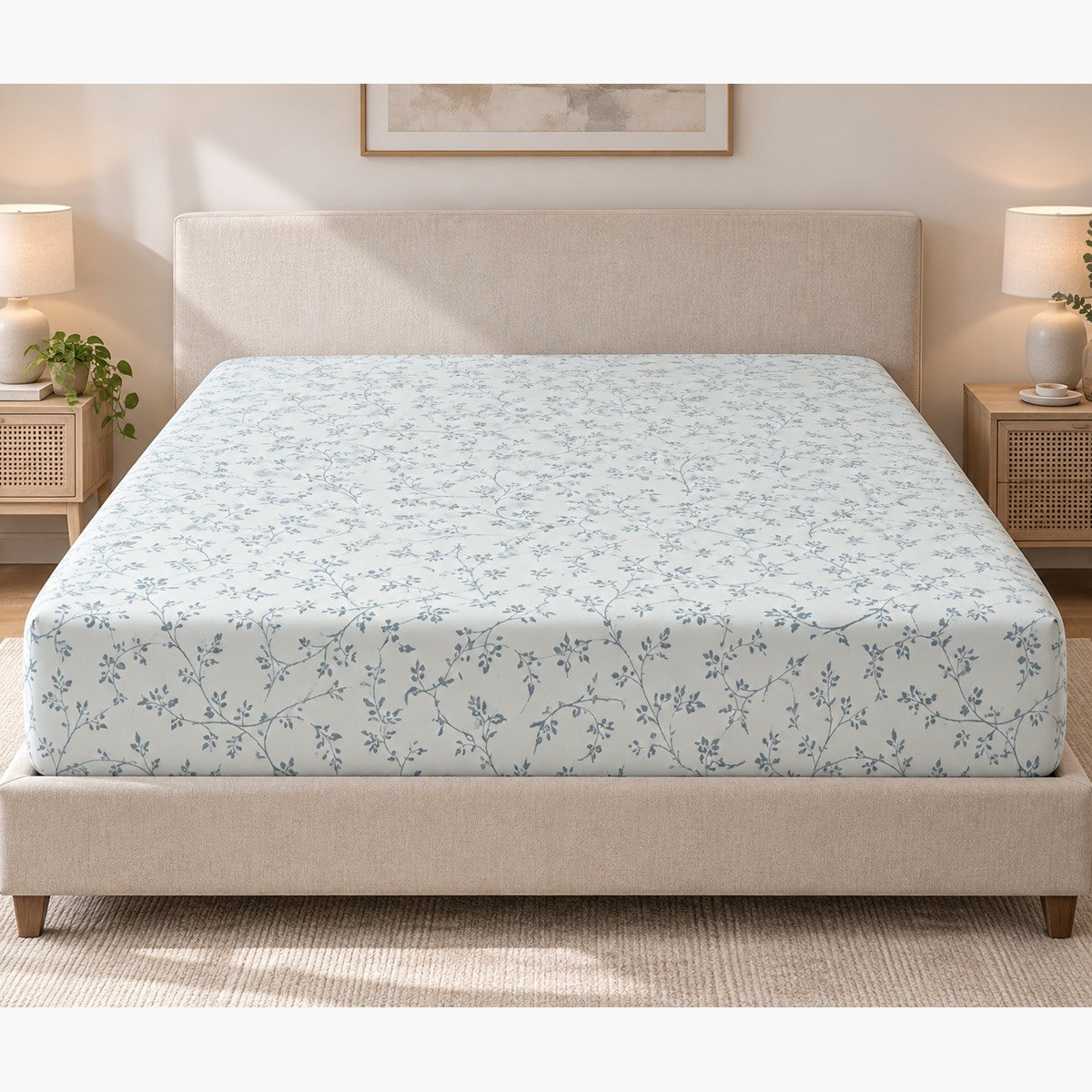 شرشف مطاطي سوبر كينج قطن بطبعات من مالطا فابل - 200x200+33 سم-hbxhomeware-bedding-fittedsheets-image-3