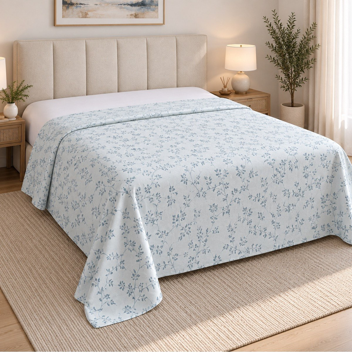 شرشف مسطح قطن كينج بطبعات من مالطا فابل - 240 × 260 سم-hbxhomeware-bedding-flatsheets-image-1