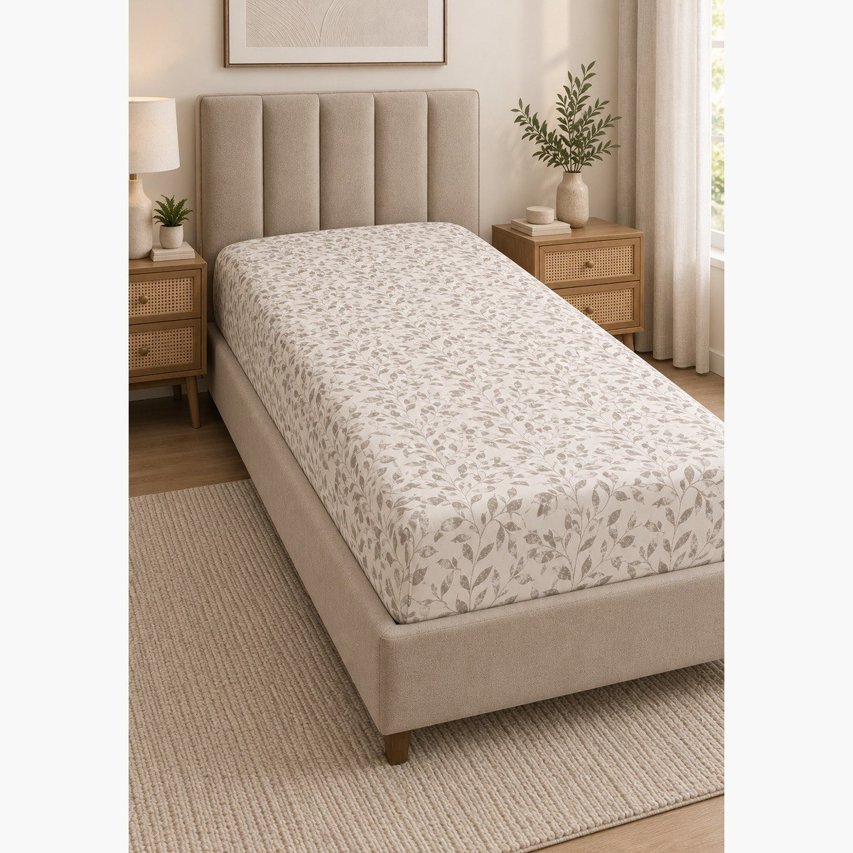 Malta Grove Printed Cotton Single Fitted Sheet - 90x200+33 cm-hbxhomeware-bedding-fittedsheets-image-2