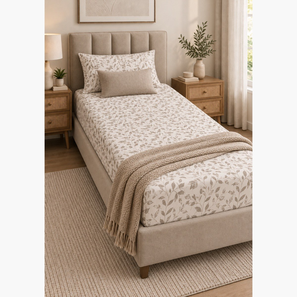 Malta Grove Printed Cotton Single Fitted Sheet - 90x200+33 cm-hbxhomeware-bedding-fittedsheets-image-4