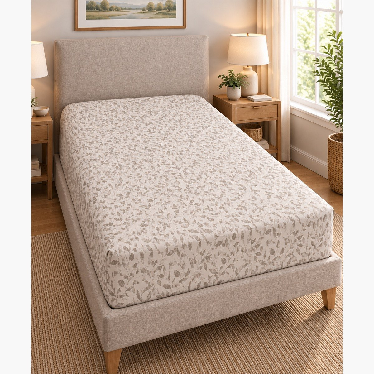 Malta Grove Printed Cotton Twin Fitted Sheet - 120x200+33 cm-hbxhomeware-bedding-fittedsheets-image-1