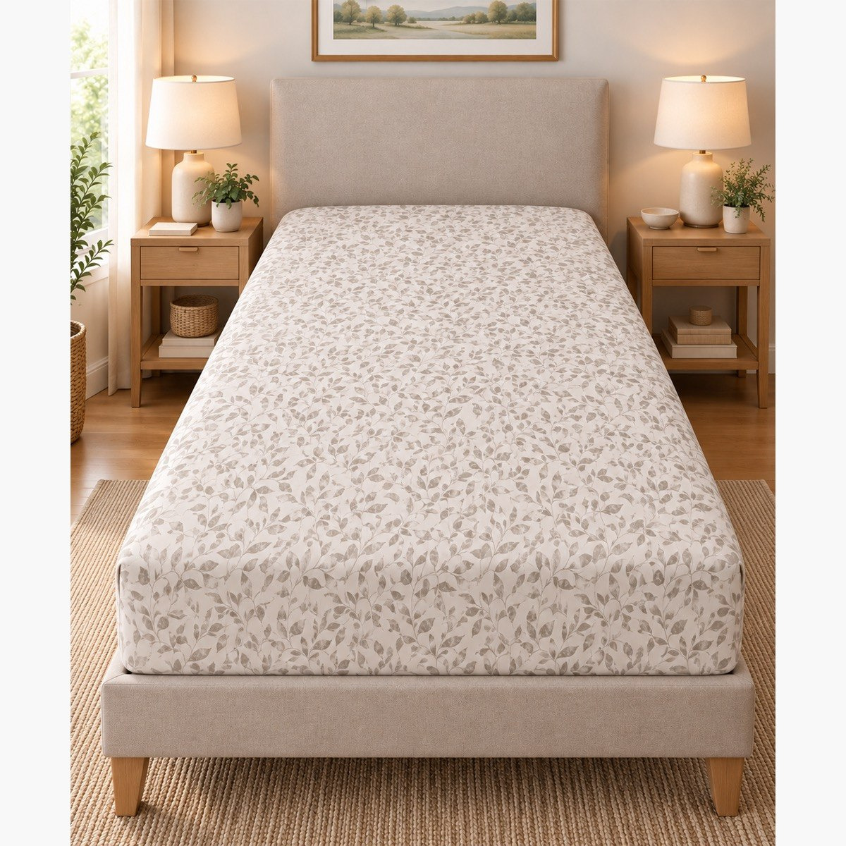 Malta Grove Printed Cotton Twin Fitted Sheet - 120x200+33 cm-hbxhomeware-bedding-fittedsheets-image-2