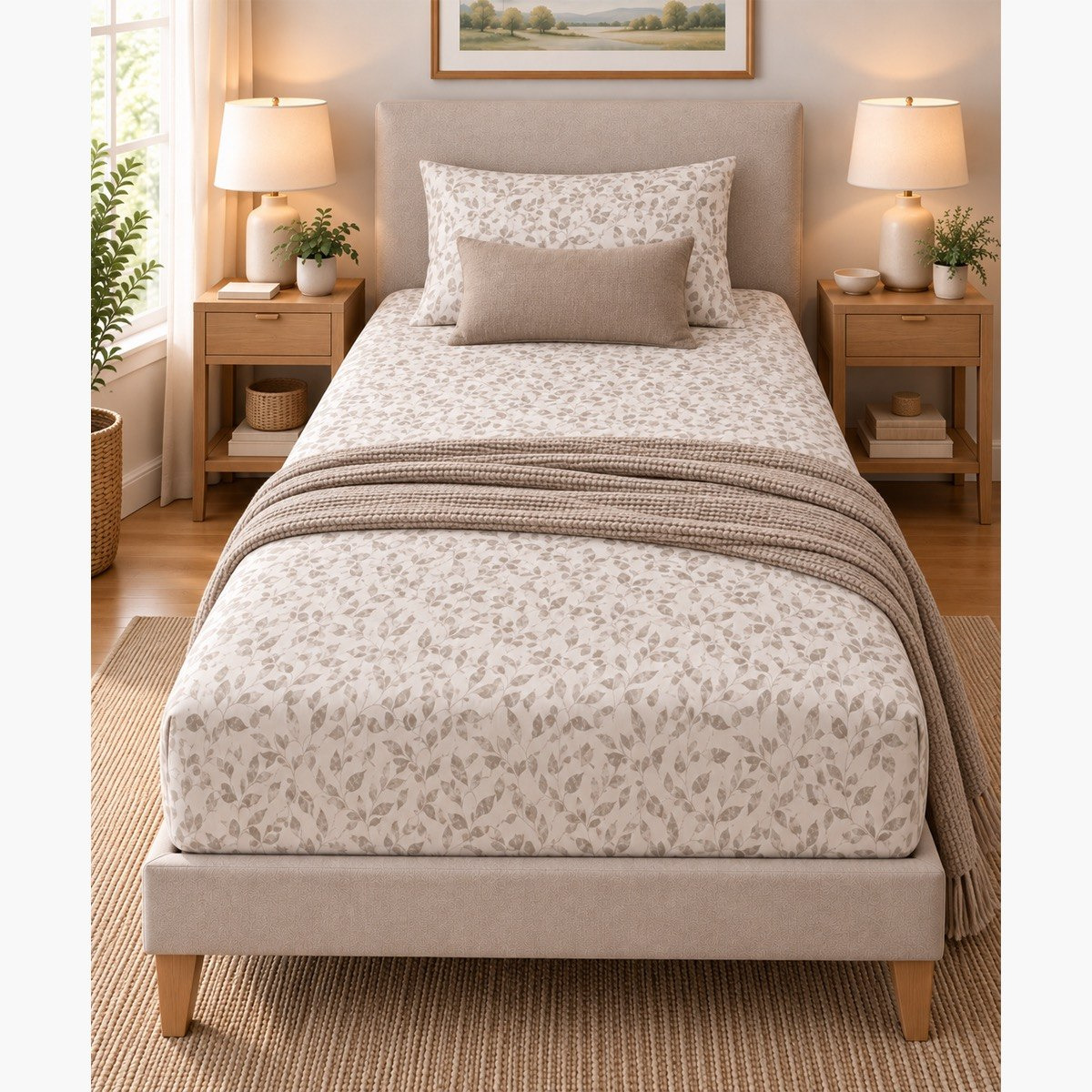 Malta Grove Printed Cotton Twin Fitted Sheet - 120x200+33 cm-hbxhomeware-bedding-fittedsheets-image-3
