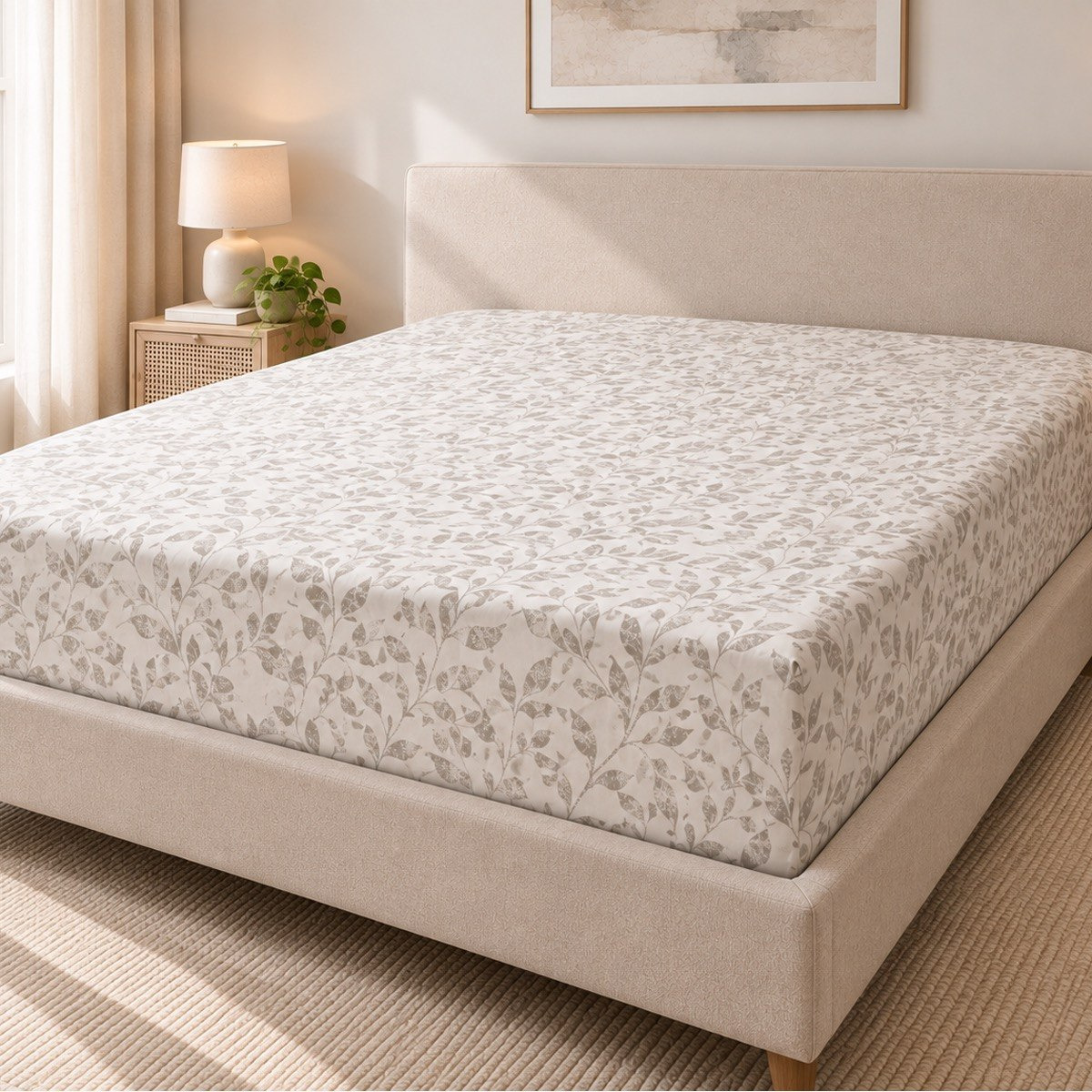Malta Grove Printed Cotton Queen Fitted Sheet - 150x200+33 cm-hbxhomeware-bedding-fittedsheets-image-2