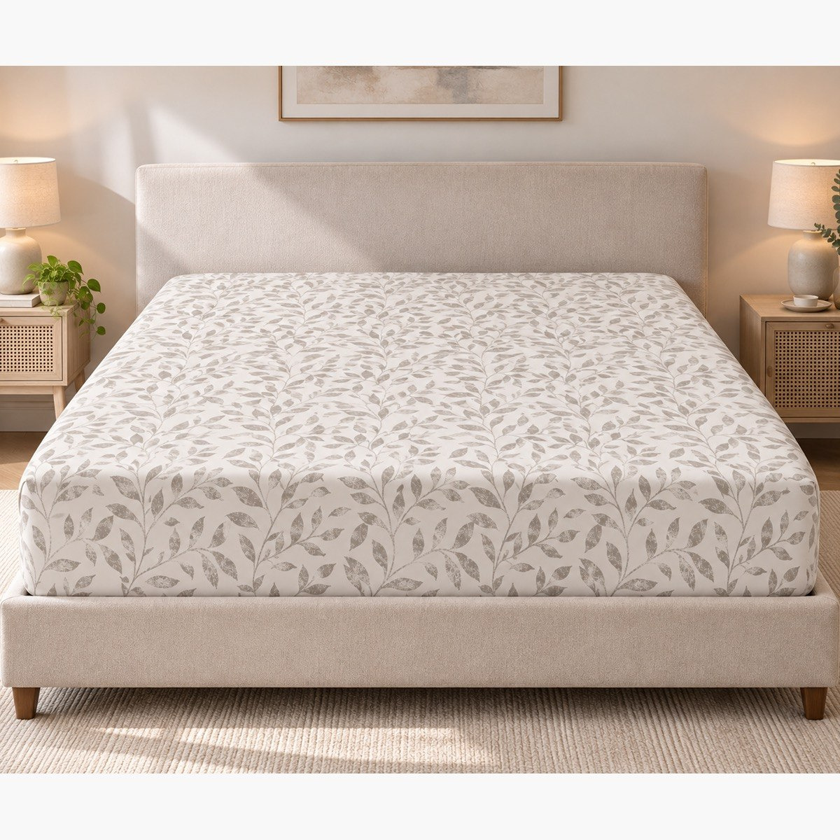 Malta Grove Printed Cotton Queen Fitted Sheet - 150x200+33 cm-hbxhomeware-bedding-fittedsheets-image-3