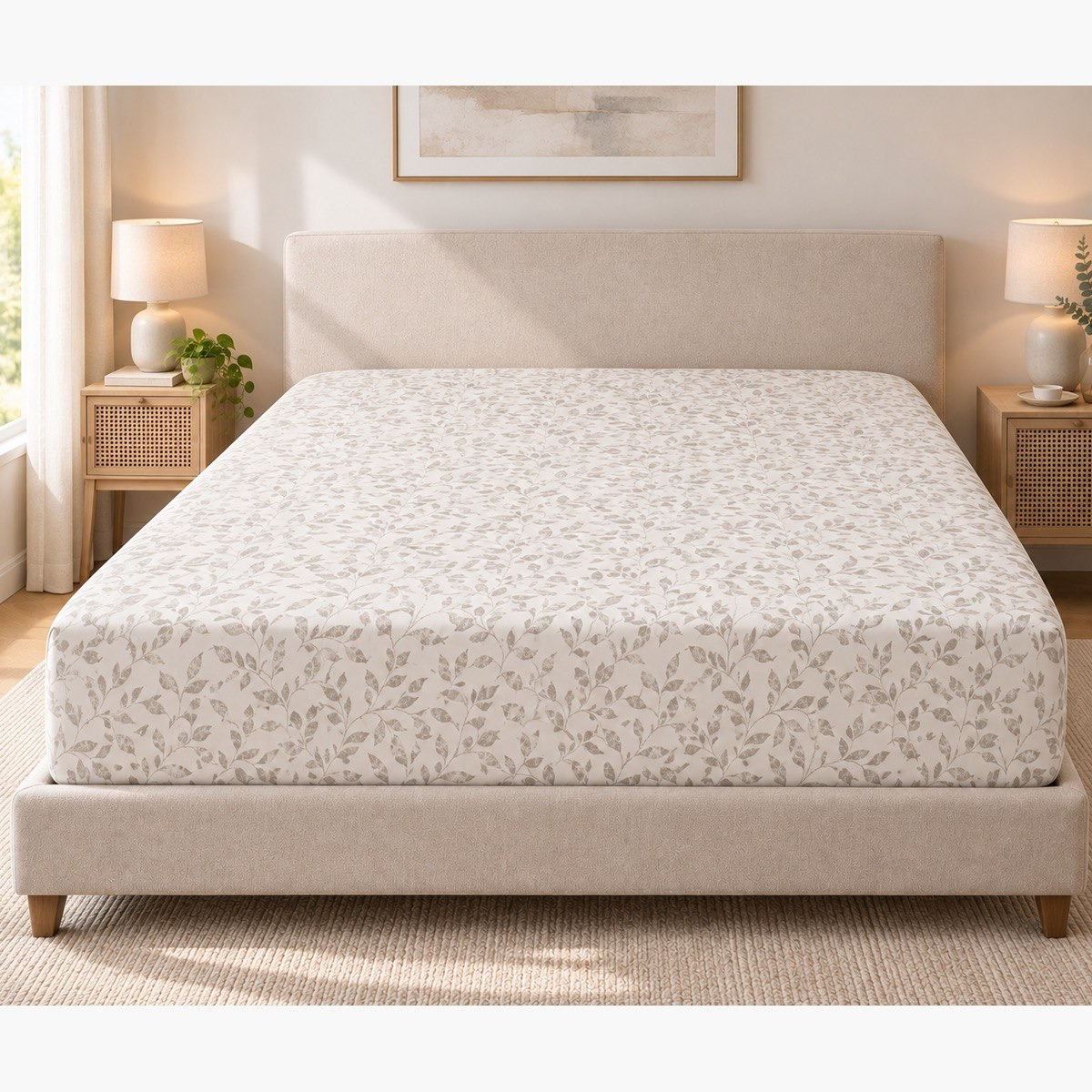 Malta Grove Printed Cotton Queen Fitted Sheet - 150x200+33 cm-hbxhomeware-bedding-fittedsheets-image-4