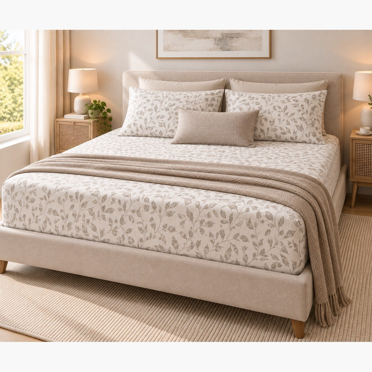 Malta Grove Printed Cotton Queen Fitted Sheet - 150x200+33 cm-hbxhomeware-bedding-fittedsheets-image-5