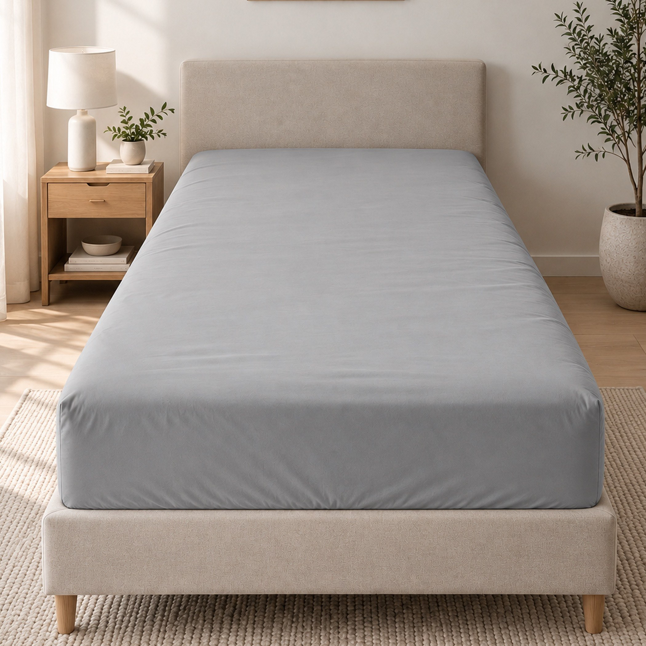 Ballina Solid Cotton Twin Fitted Sheet - 120x200+33 cm-hbxhomeware-bedding-fittedsheets-image-2