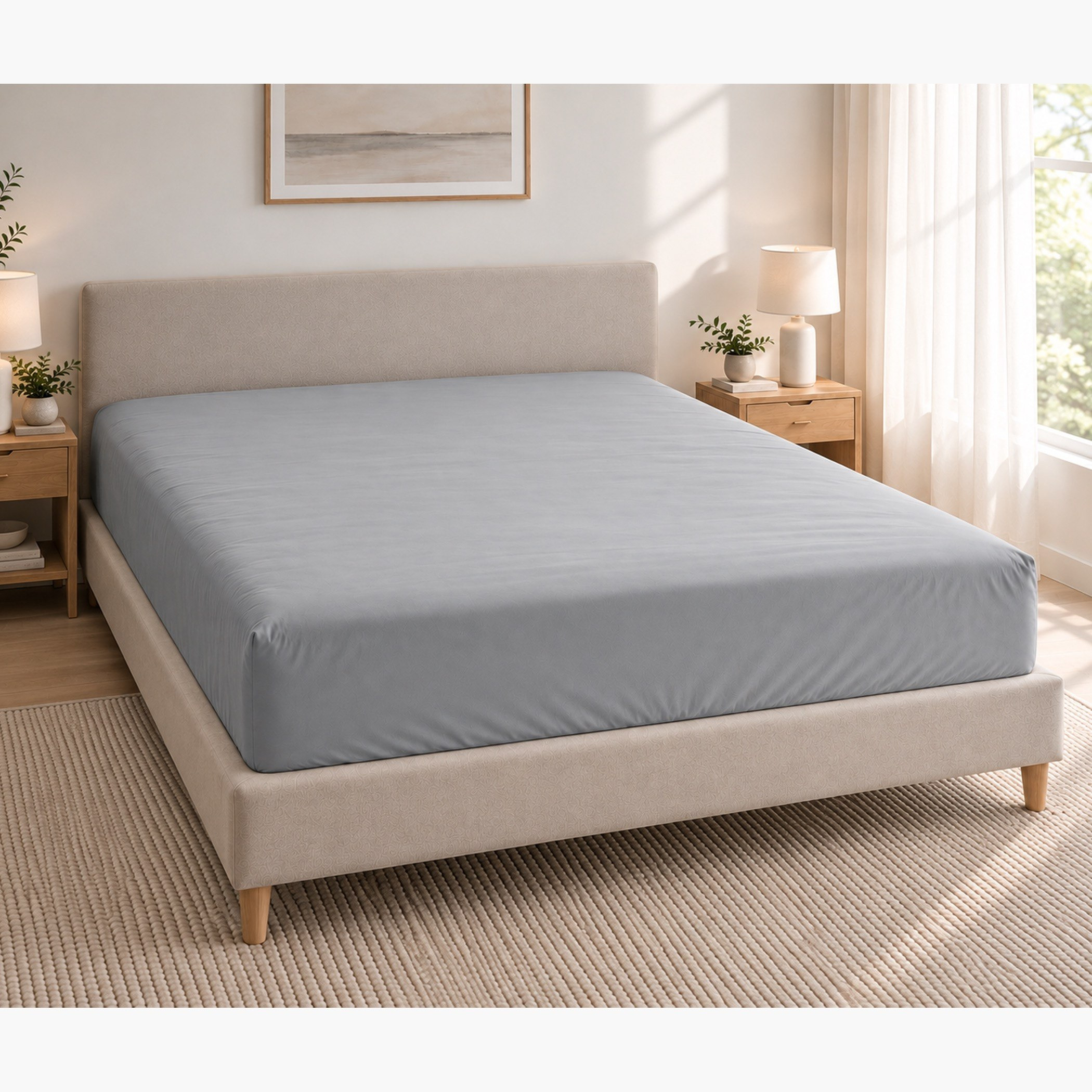 Ballina Solid Cotton King Fitted Sheet - 180x200+33 cm-hbxhomeware-bedding-fittedsheets-image-1