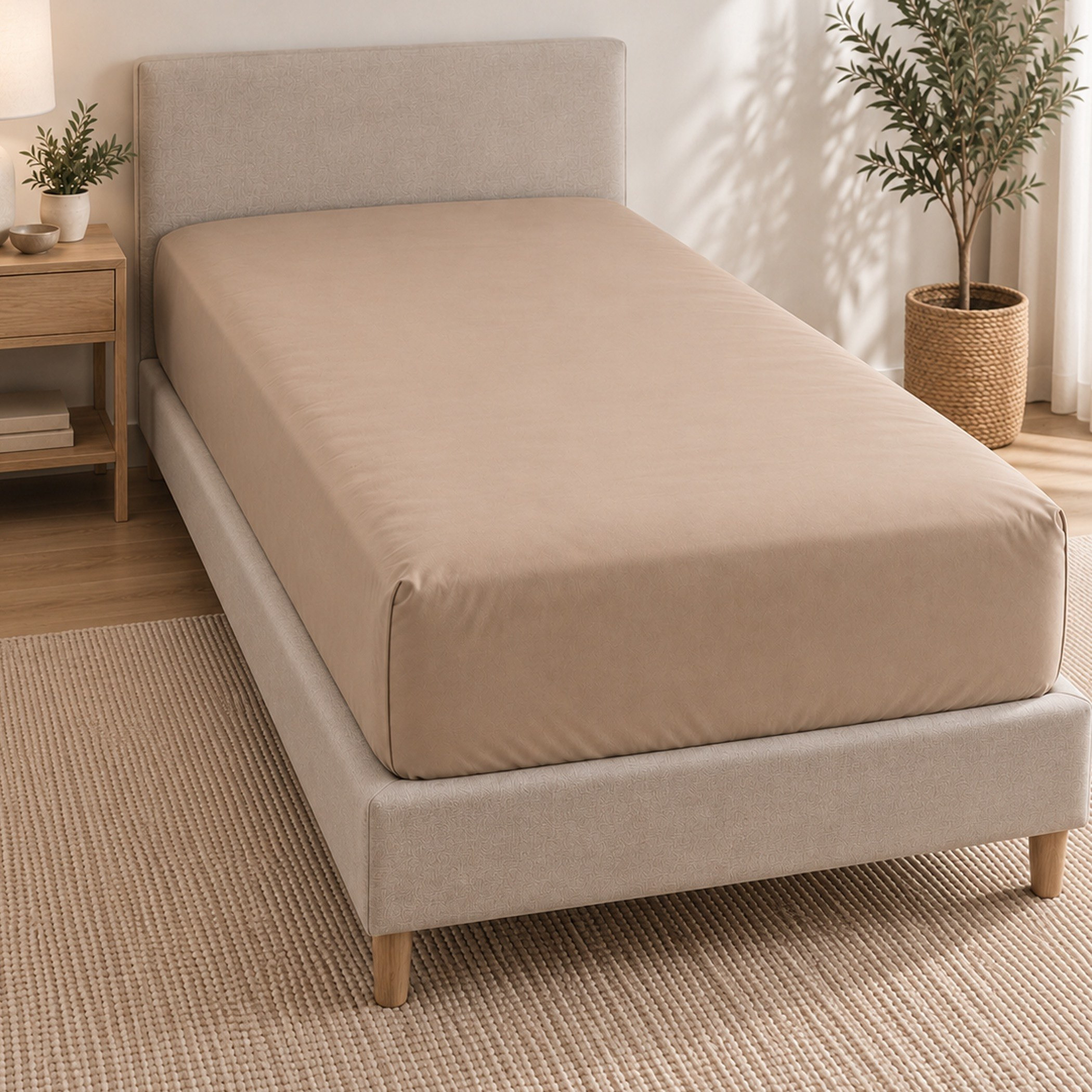 شرشف مطاطي توين قطن سادة من بالينا - 120x200+33 سم-hbxhomeware-bedding-fittedsheets-image-1