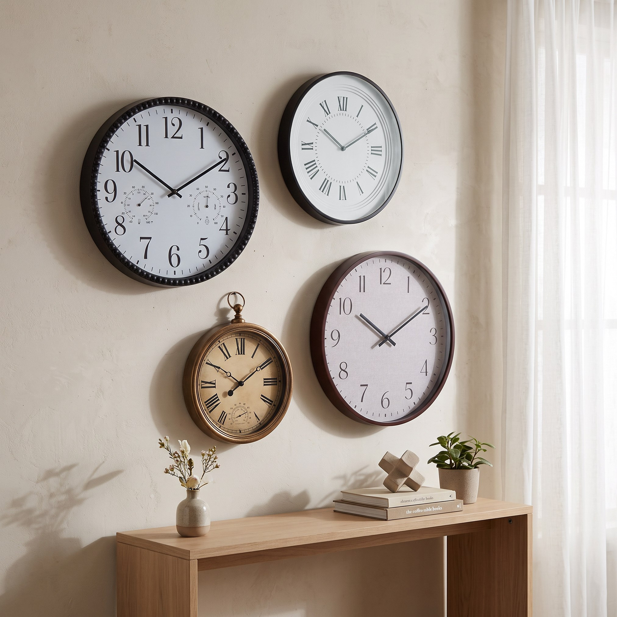 ساعة حائط بأرقام رومانية من زمان - 45.3x45.3x4.2 سم-hbxdecorandfurnishings-homeaccessories-clocks-image-3