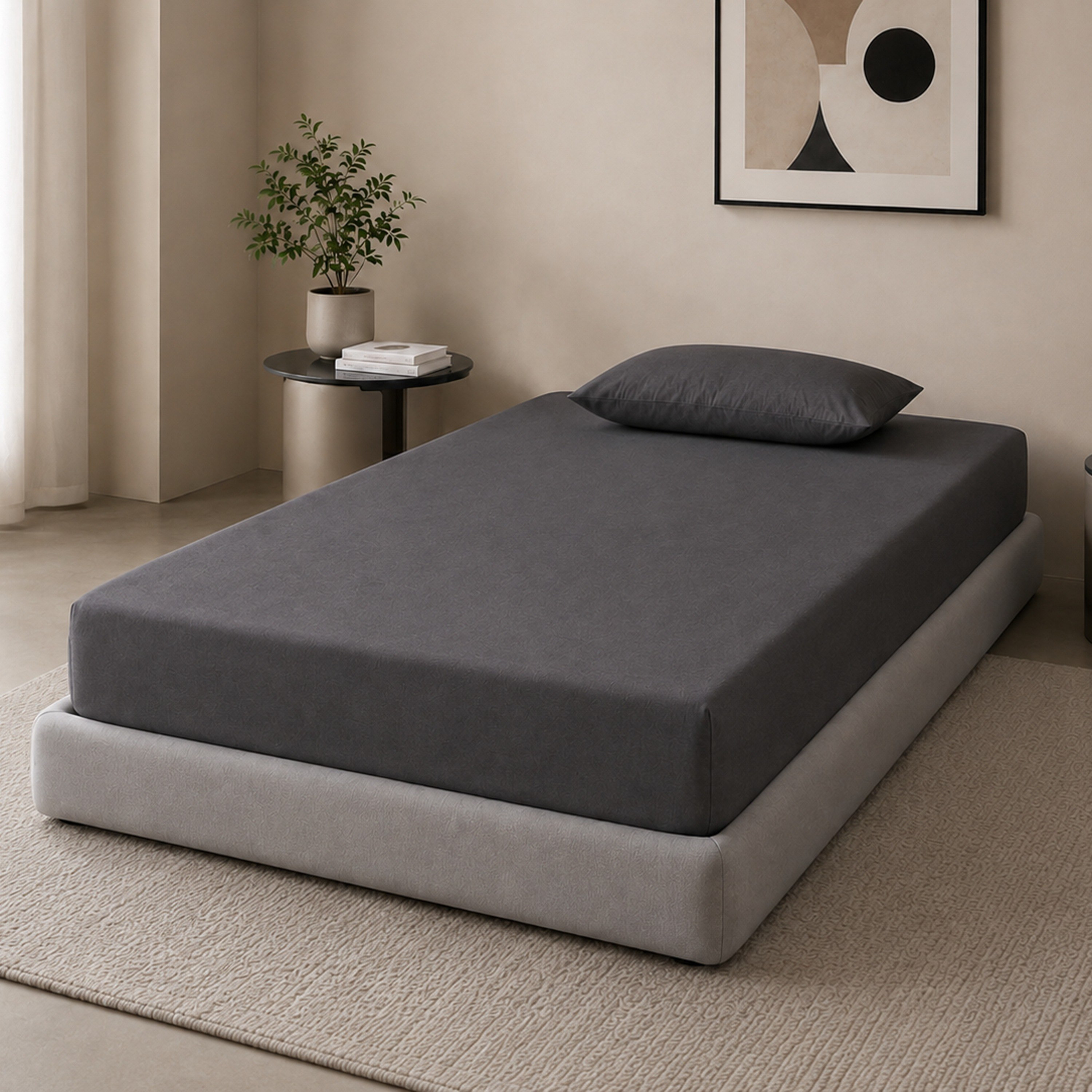 طقم شرشف مطاطي فردي سادة بعدد خيوط 600 خيط 2 قطعة من نيوبورت - 90 × 200 + 36 سم-hbxhomeware-bedding-fittedsheets-image-1
