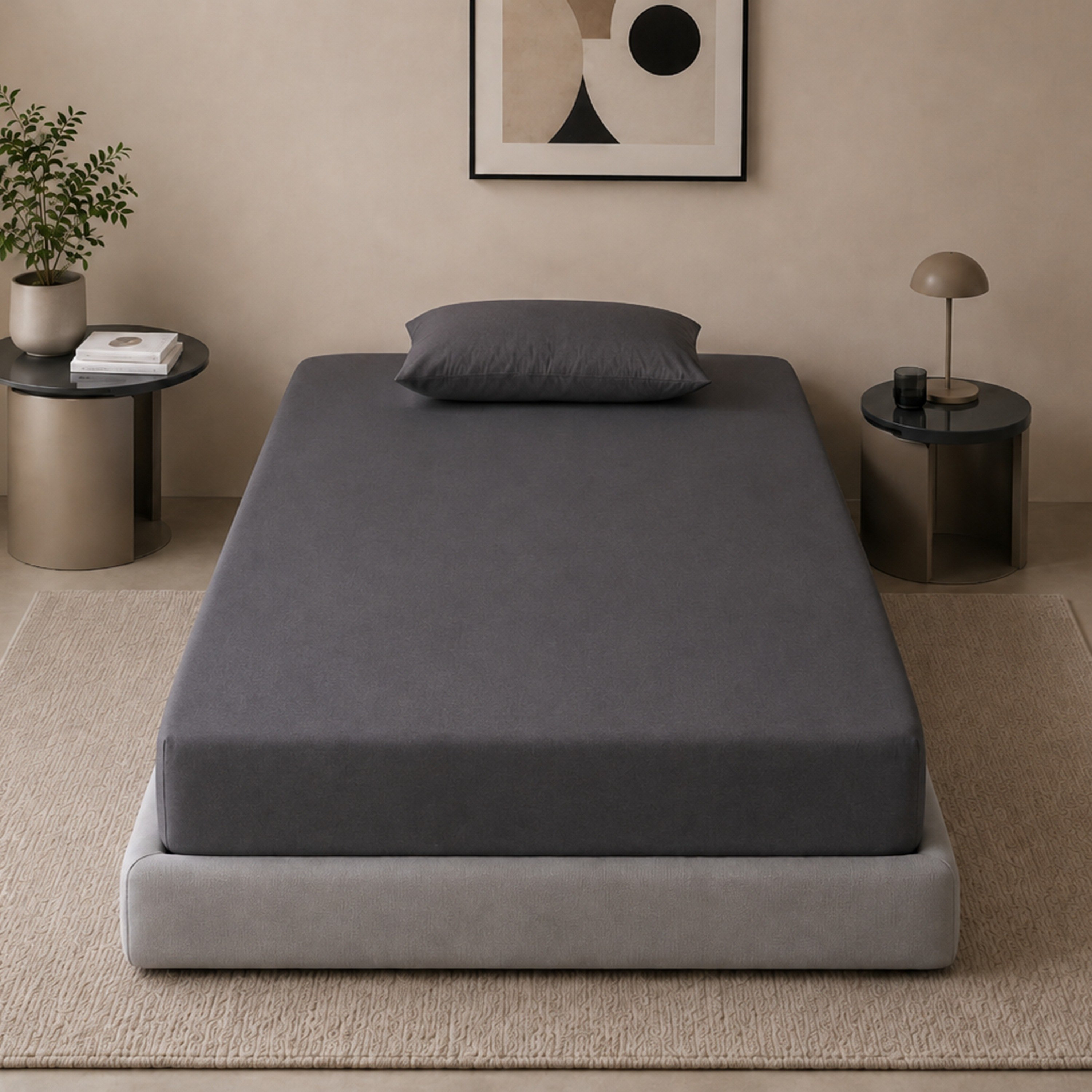 طقم شرشف مطاطي فردي سادة بعدد خيوط 600 خيط 2 قطعة من نيوبورت - 90 × 200 + 36 سم-hbxhomeware-bedding-fittedsheets-image-2
