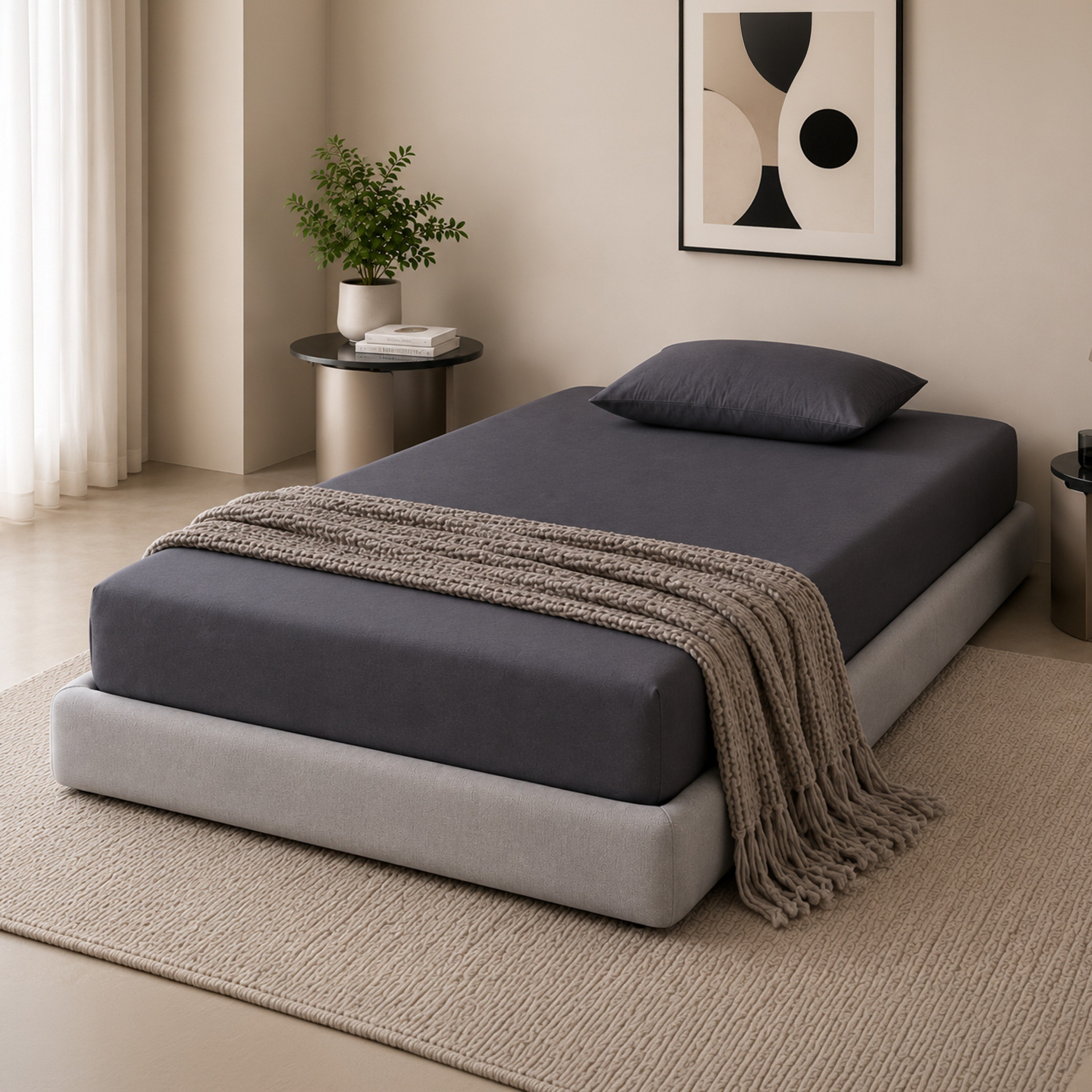 طقم شرشف مطاطي فردي سادة بعدد خيوط 600 خيط 2 قطعة من نيوبورت - 90 × 200 + 36 سم-hbxhomeware-bedding-fittedsheets-image-5