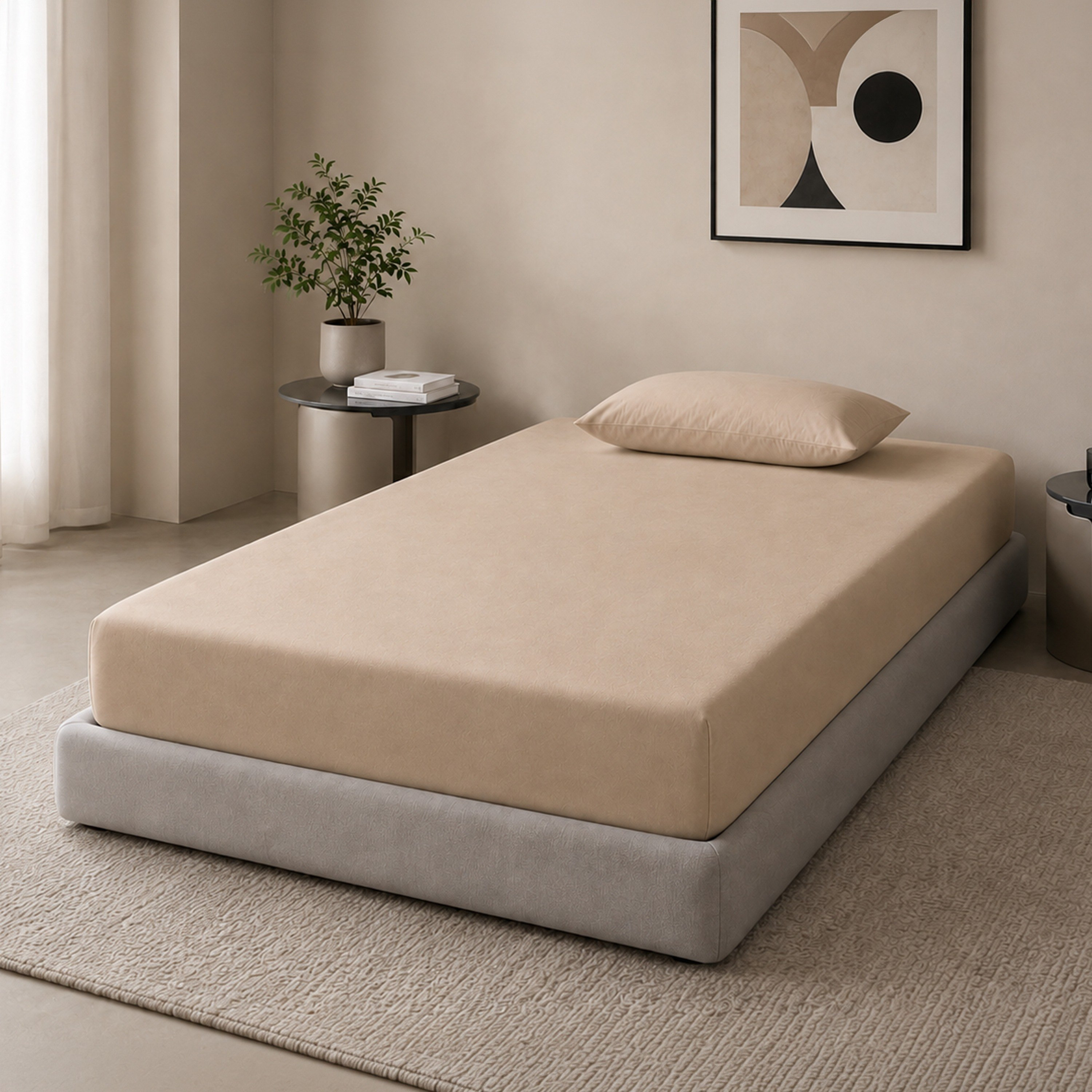 طقم شرشف مطاطي سادة مفرد قطعتين بعدد خيوط 600 من نيوبورت - 90×200+36 سم-hbxhomeware-bedding-fittedsheets-image-1