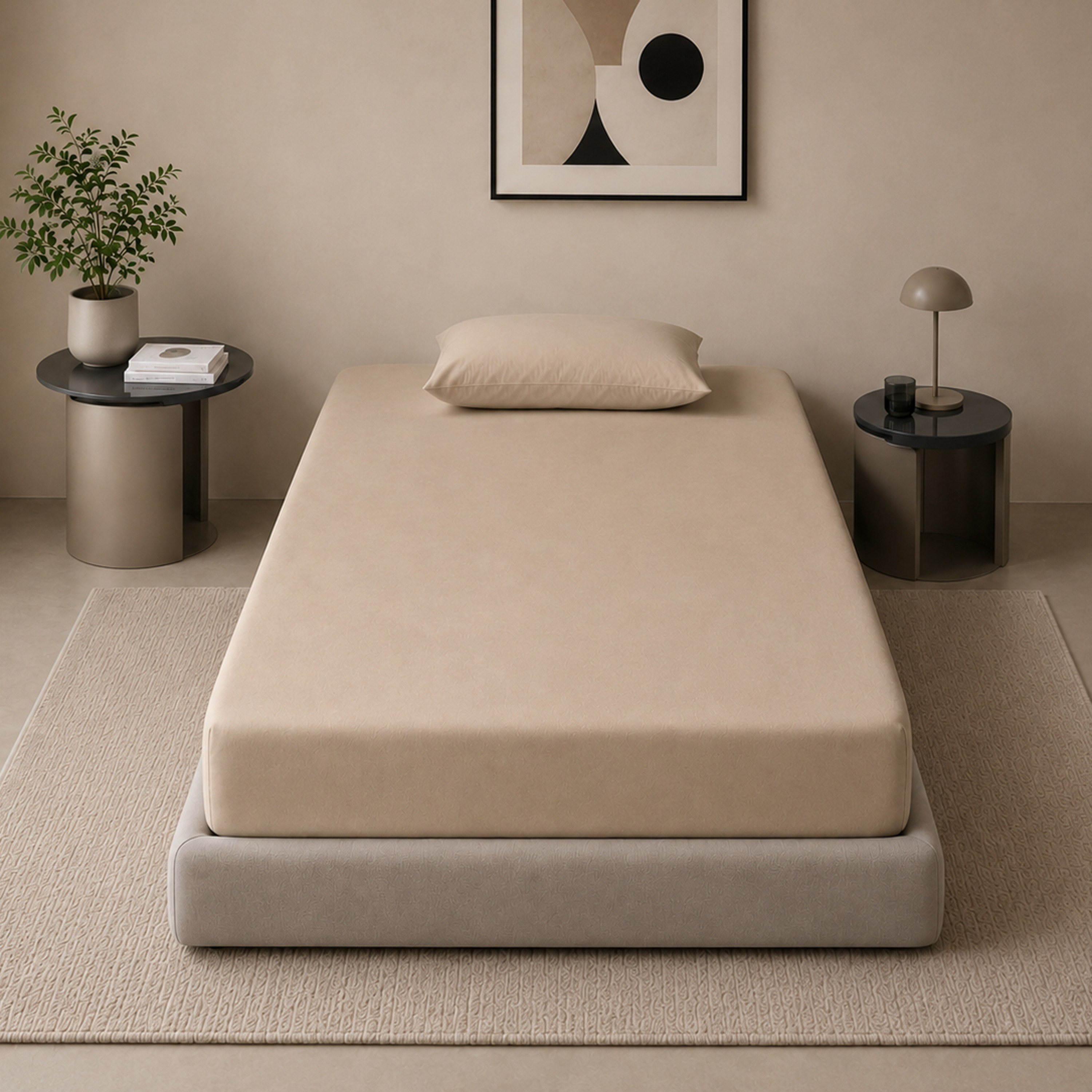 طقم شرشف مطاطي سادة مفرد قطعتين بعدد خيوط 600 من نيوبورت - 90×200+36 سم-hbxhomeware-bedding-fittedsheets-image-2