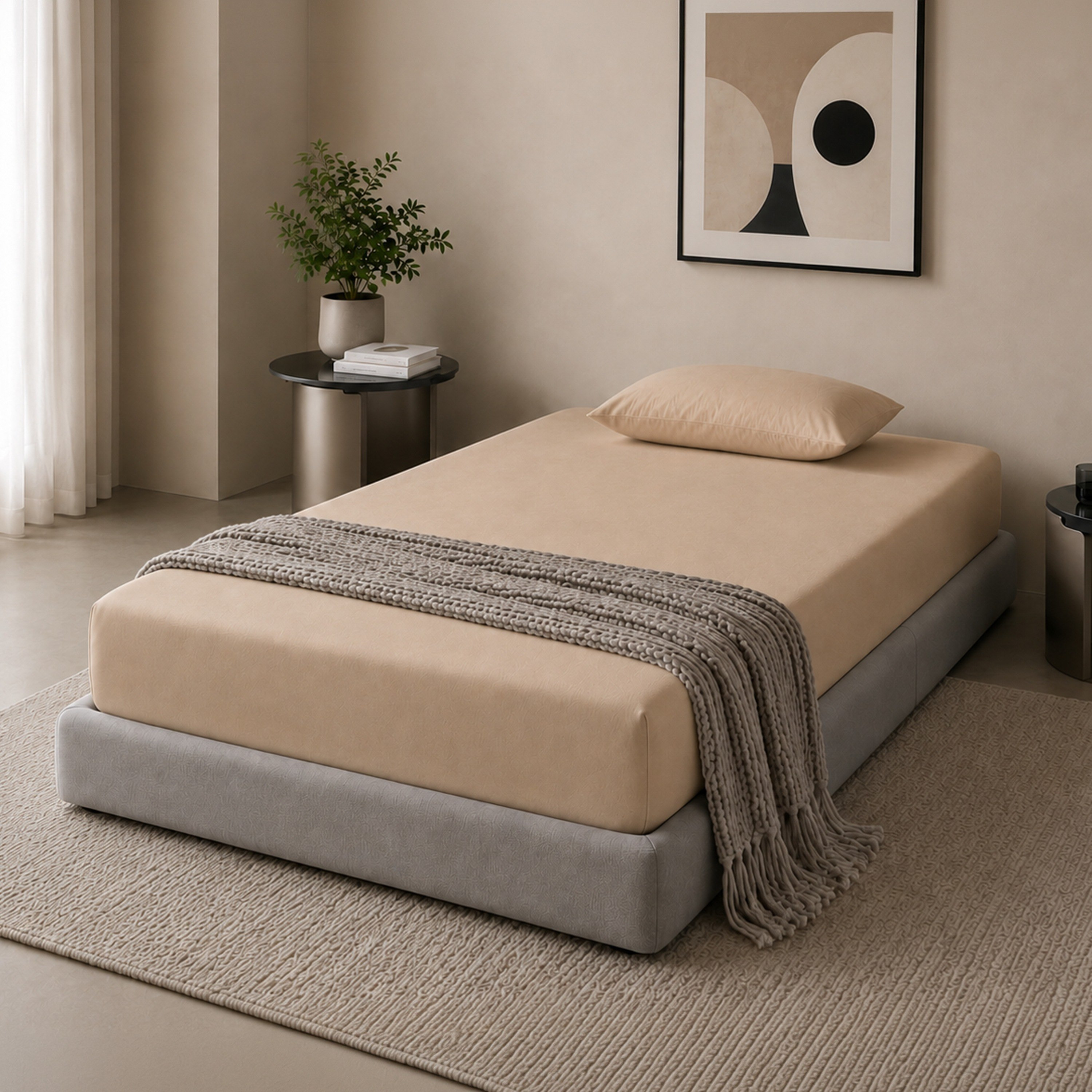 طقم شرشف مطاطي سادة مفرد قطعتين بعدد خيوط 600 من نيوبورت - 90×200+36 سم-hbxhomeware-bedding-fittedsheets-image-5