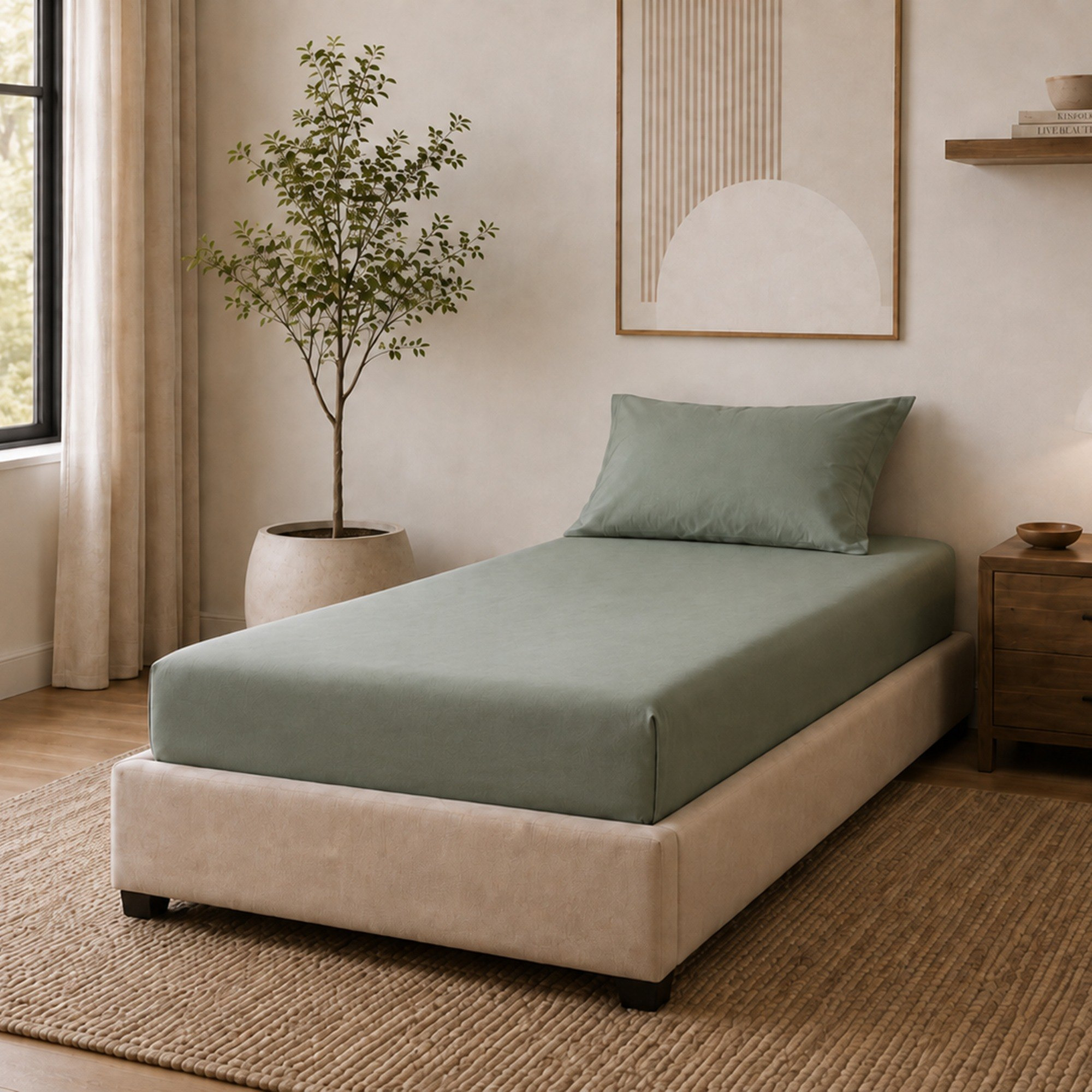 Newport 600 Thread Count 2-Piece Solid Twin Fitted Sheet Set - 120x200+36 cm-hbxhomeware-bedding-fittedsheets-image-1