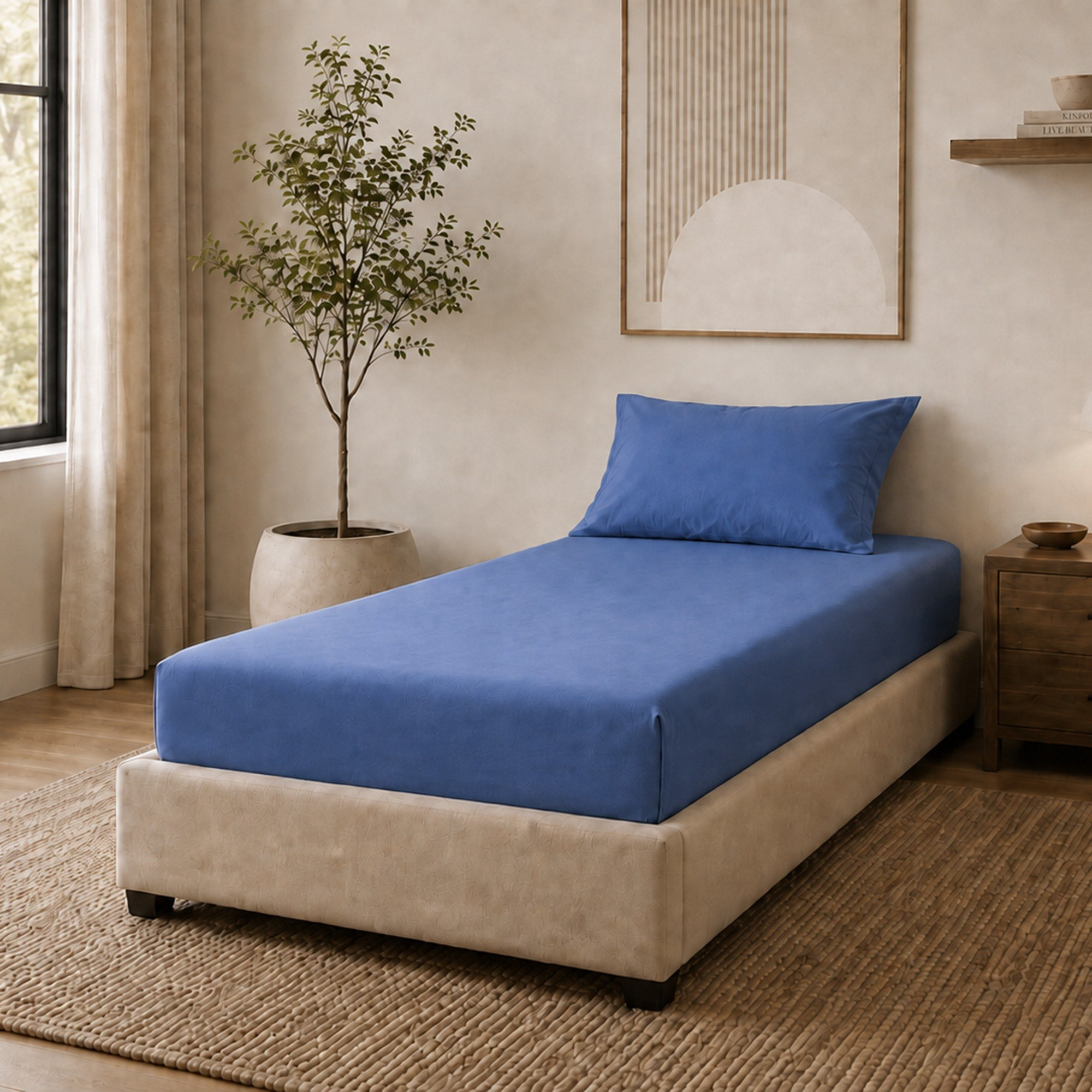 Newport 600 Thread Count 2-Piece Solid Twin Fitted Sheet Set - 120x200+36 cm-hbxhomeware-bedding-fittedsheets-image-1