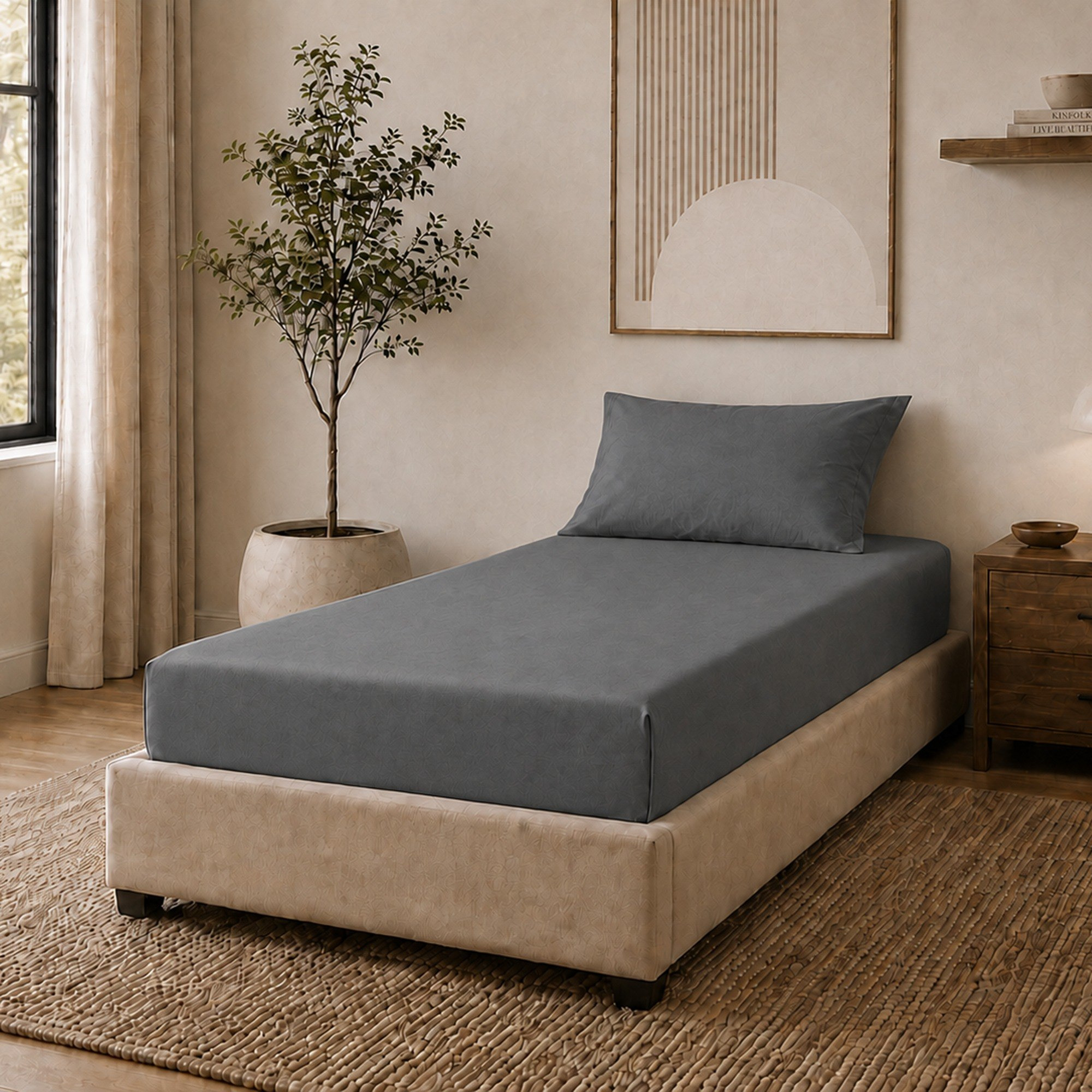 Newport 600 Thread Count 2-Piece Solid Twin Fitted Sheet Set - 120x200+36 cm-hbxhomeware-bedding-fittedsheets-image-1