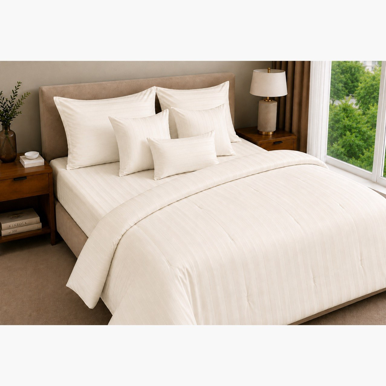 Newport 600 Thread Count 7-Piece Satin Stripe BIAB King Comforter Set - 220x240 cm-hbxhomeware-bedding-bedinabag-image-1