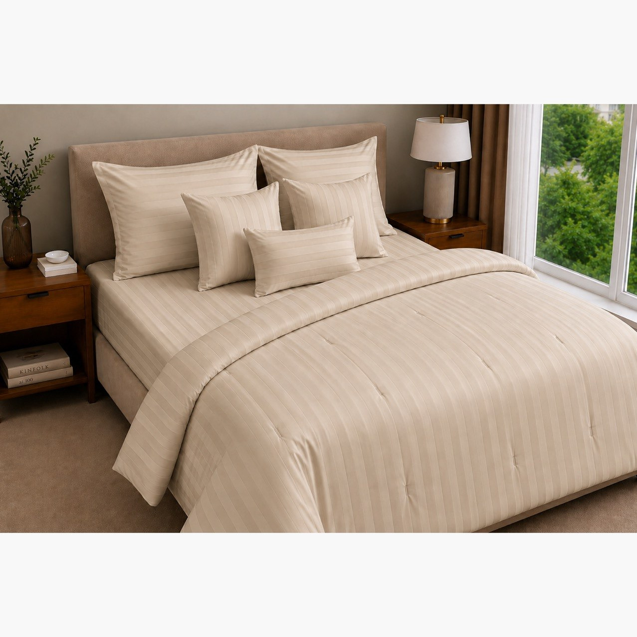 Newport 600 Thread Count 7-Piece Satin Stripe BIAB King Comforter Set - 220x240 cm-PROMO_HB_SA_SETFOR1299_270826-image-1
