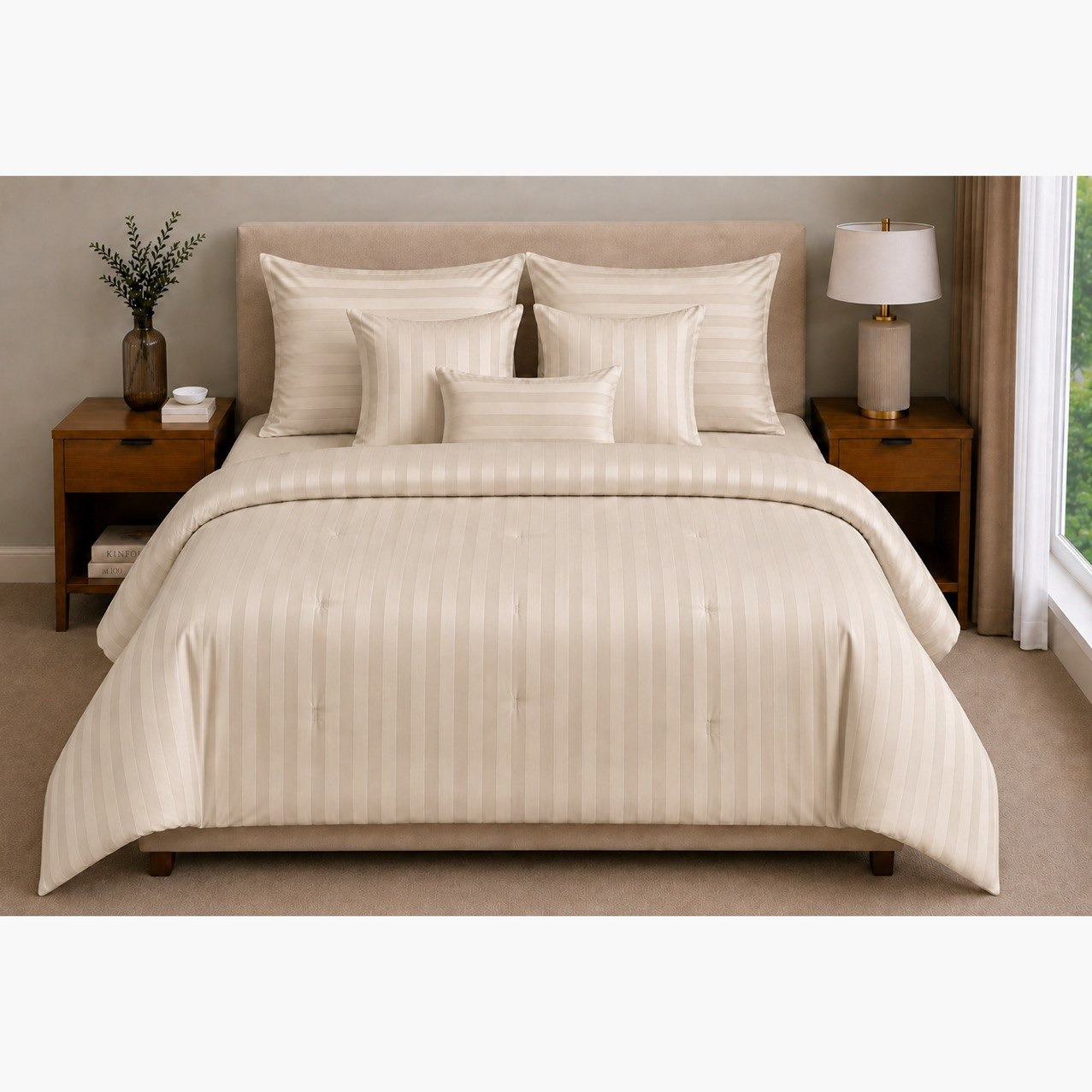 Newport 600 Thread Count 7-Piece Satin Stripe BIAB King Comforter Set - 220x240 cm-PROMO_HB_SA_SETFOR1299_270826-image-2