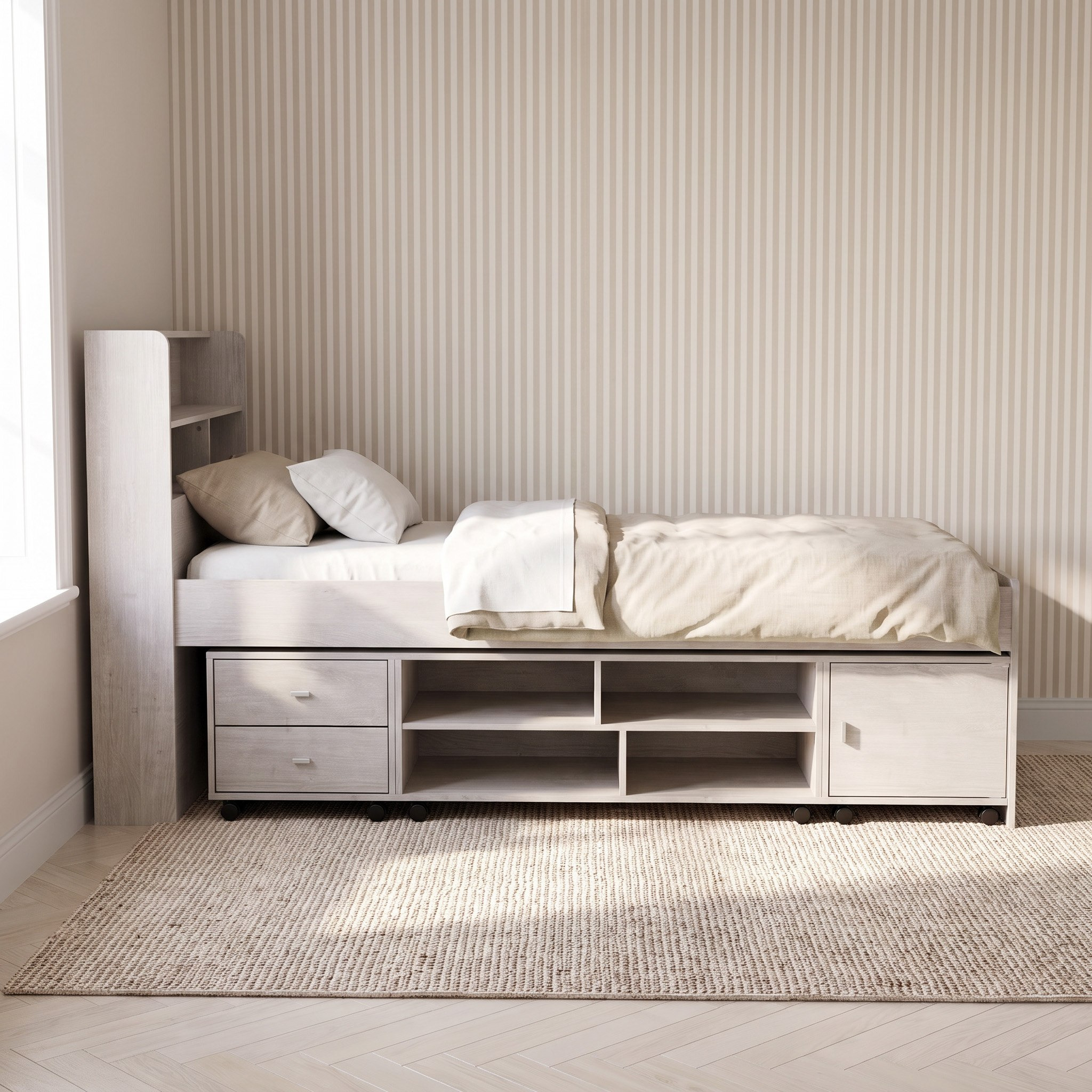 Movo-Ivory Single Bed with Storage - 90x200 cm-hbxfurniture-bedsandbedsets-beds-single-image-2