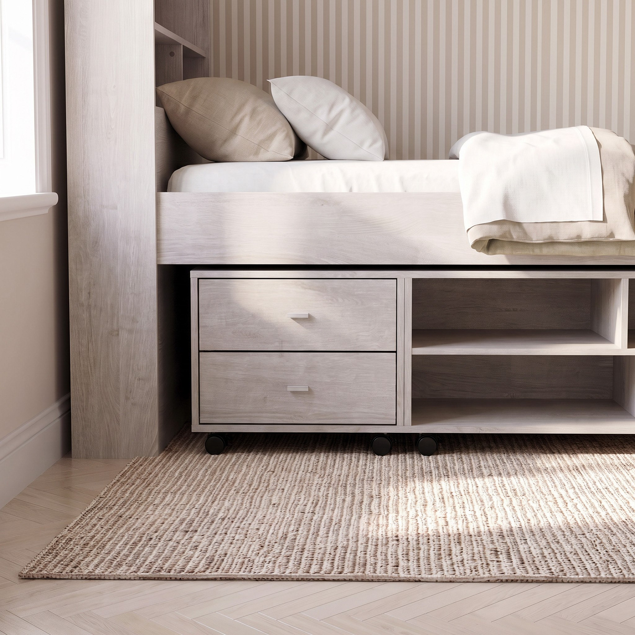 Movo-Ivory Single Bed with Storage - 90x200 cm-hbxfurniture-bedsandbedsets-beds-single-image-3
