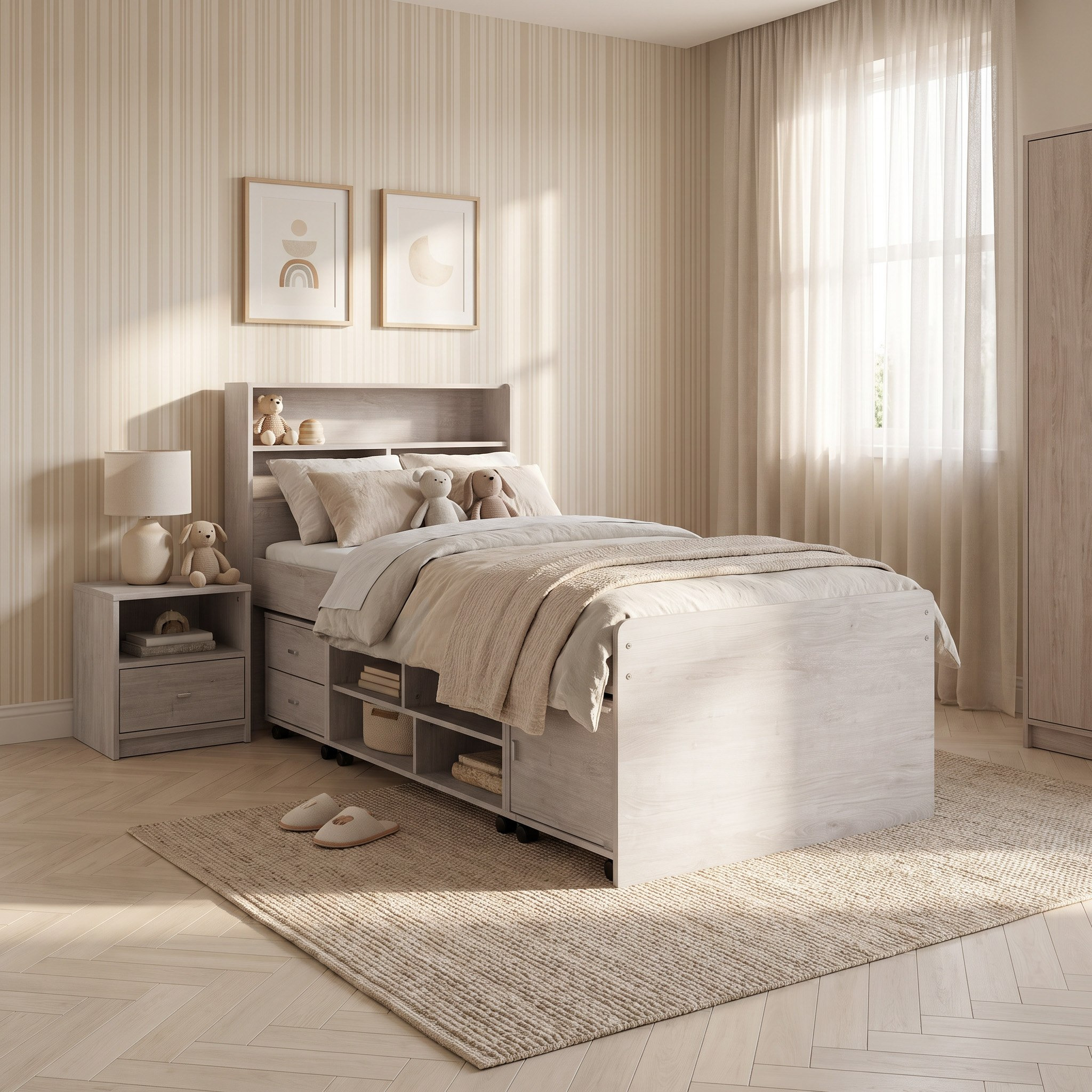 Movo-Ivory Single Bed with Storage - 90x200 cm-hbxfurniture-bedsandbedsets-beds-single-image-5