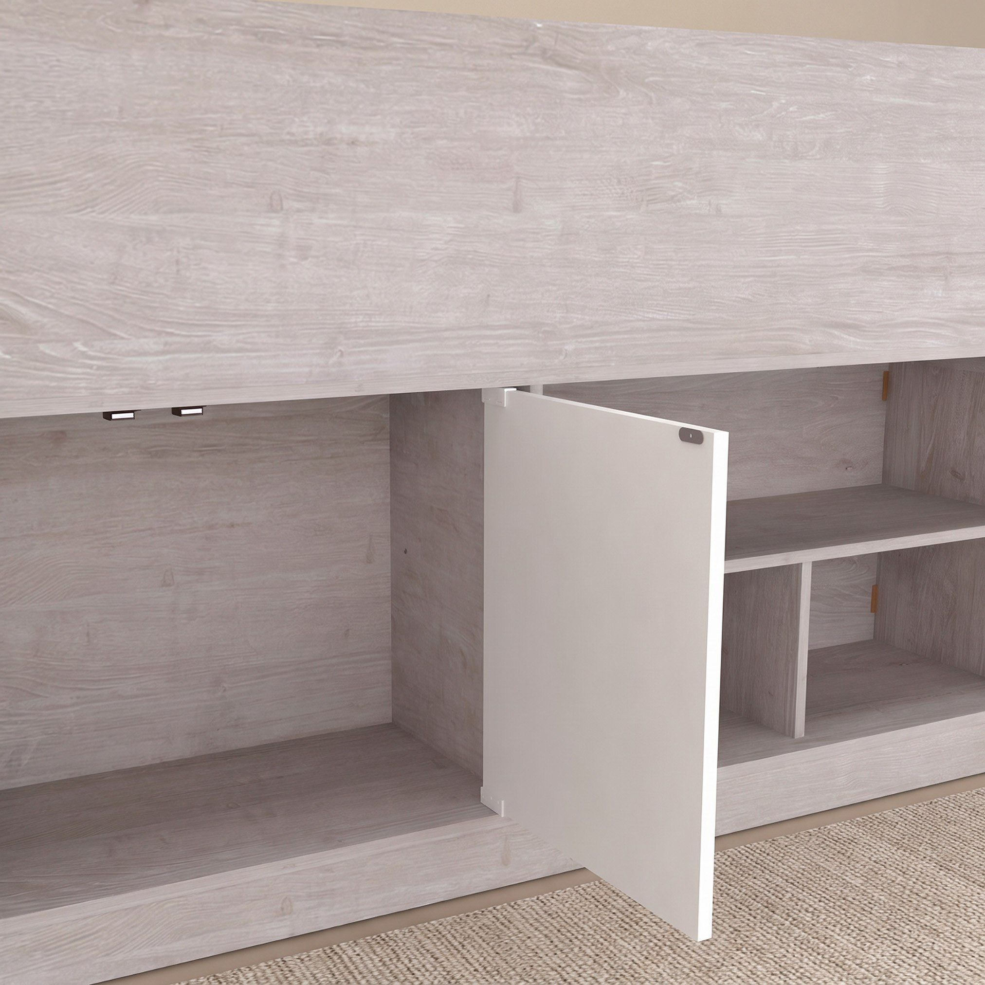 Movo Ivory Cabin Bed with 2 Doors and Shelves - 90x190 cm-hbxkidsandyouth-bedsandbedsets-bunkbeds-single-image-4