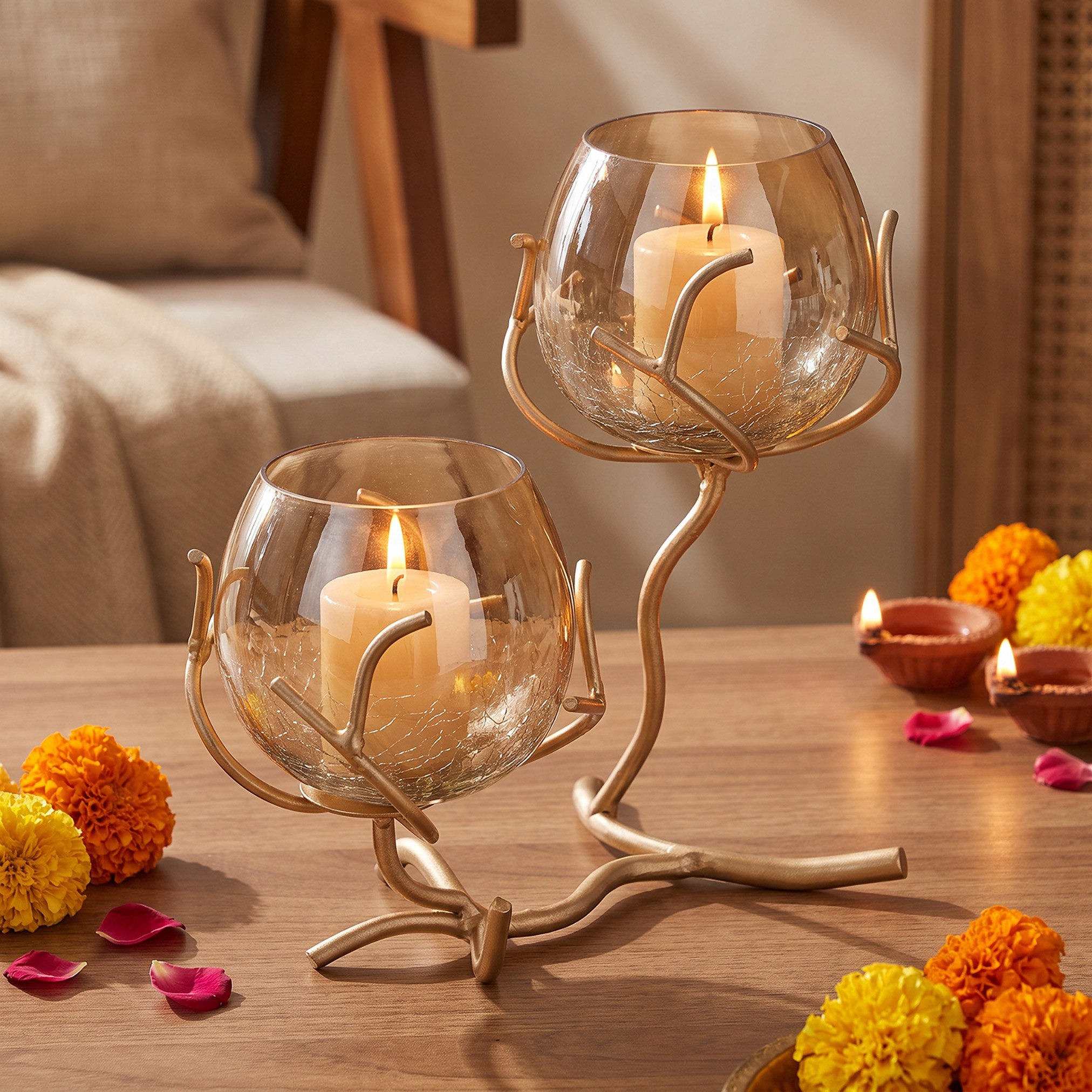 حامل شموع فوتيف معدن مزدوج من نيرا - 30 × 12 × 15 سم-hbxdiningroom-decorandaccessories-candleholders-image-1