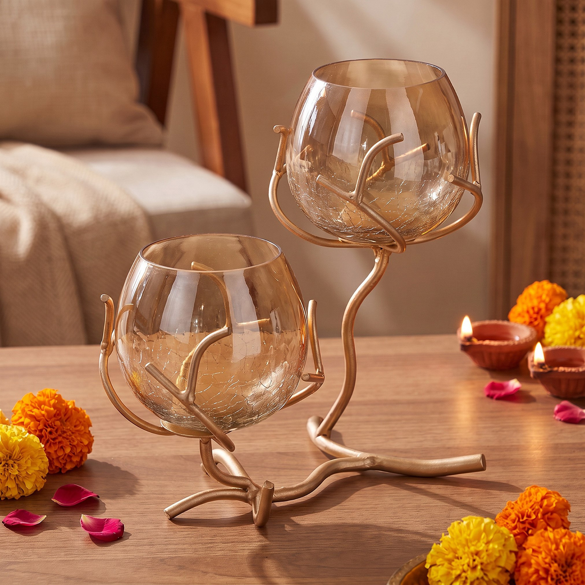 حامل شموع فوتيف معدن مزدوج من نيرا - 30 × 12 × 15 سم-hbxdiningroom-decorandaccessories-candleholders-image-2