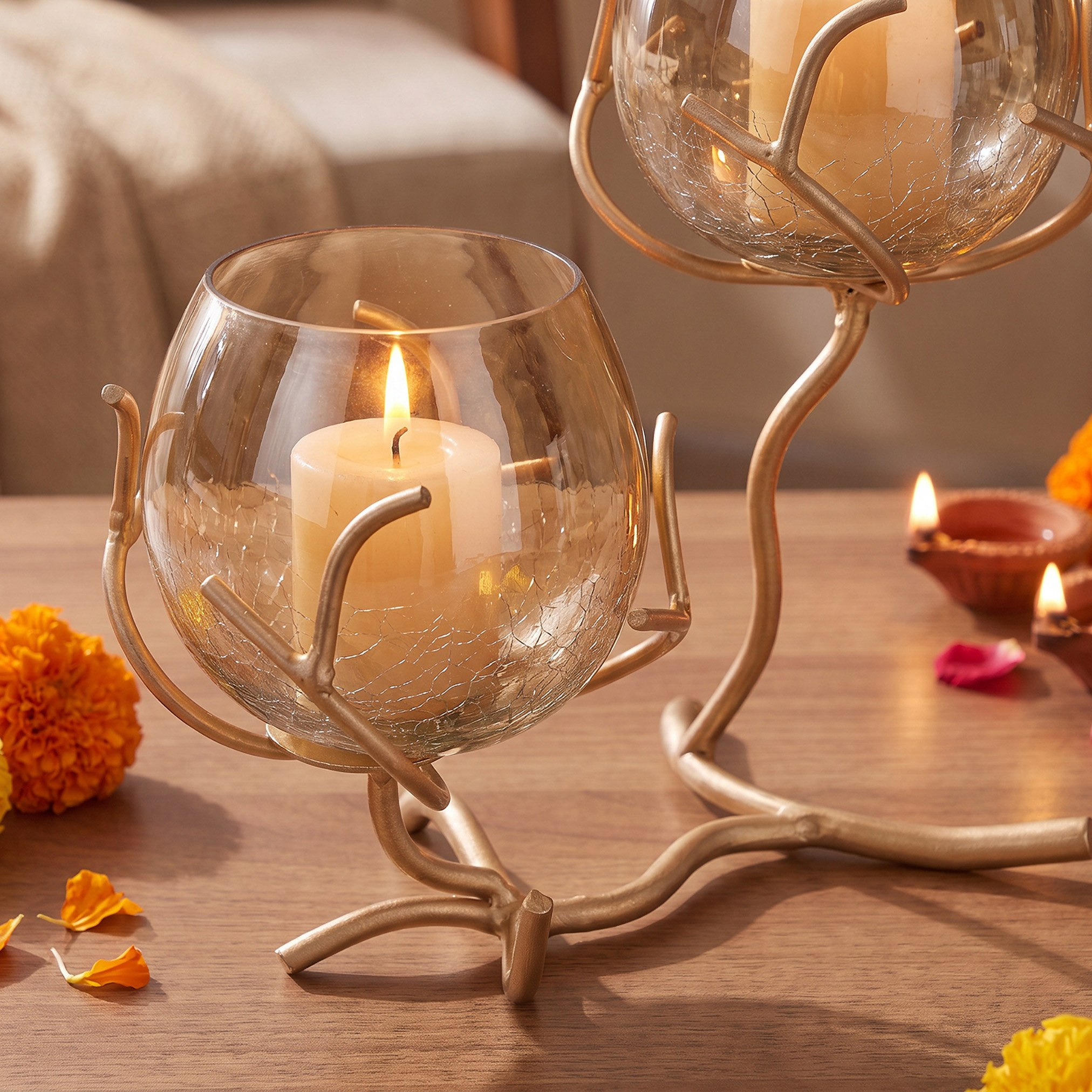 حامل شموع فوتيف معدن مزدوج من نيرا - 30 × 12 × 15 سم-hbxdiningroom-decorandaccessories-candleholders-image-3