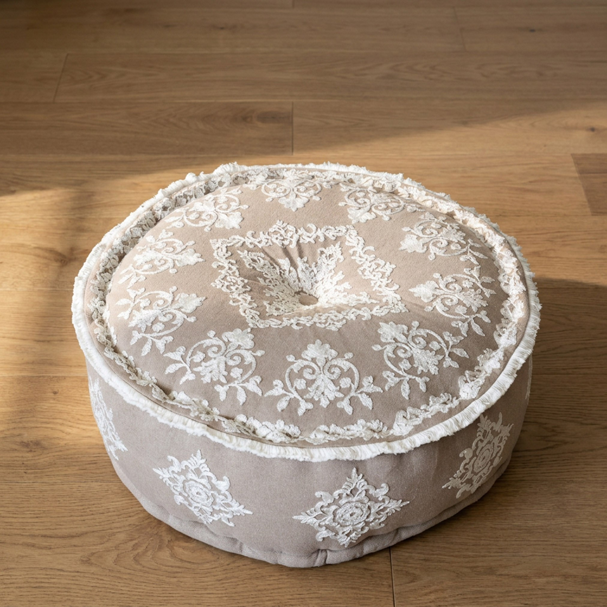 Mahragan Ayla Embroidered Medallion Round Pouf - 60x60x25 cm-hbxlivingroom-sofasandarmchairs-ottomansandfootstools-image-1