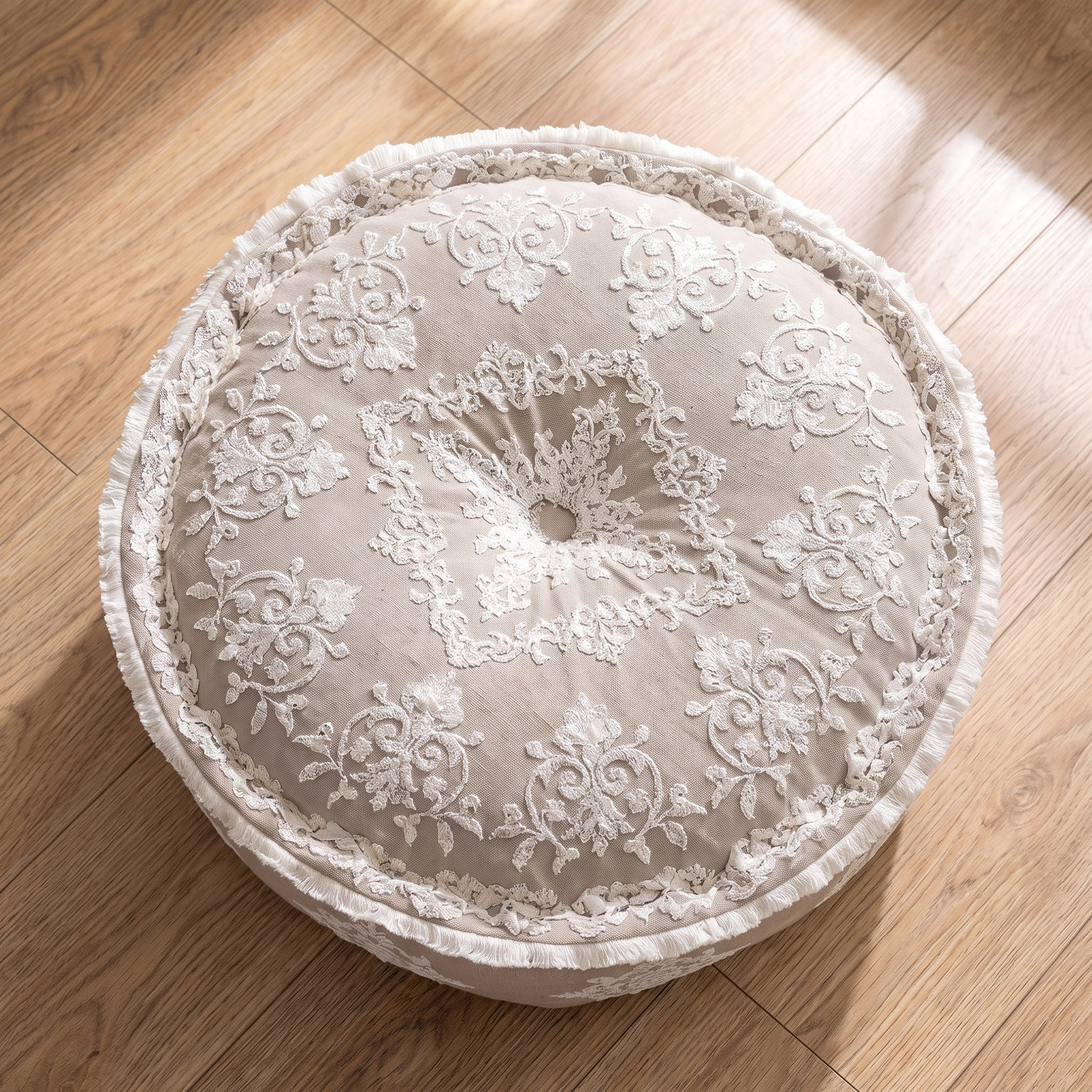 Mahragan Ayla Embroidered Medallion Round Pouf - 60x60x25 cm-hbxlivingroom-sofasandarmchairs-ottomansandfootstools-image-2