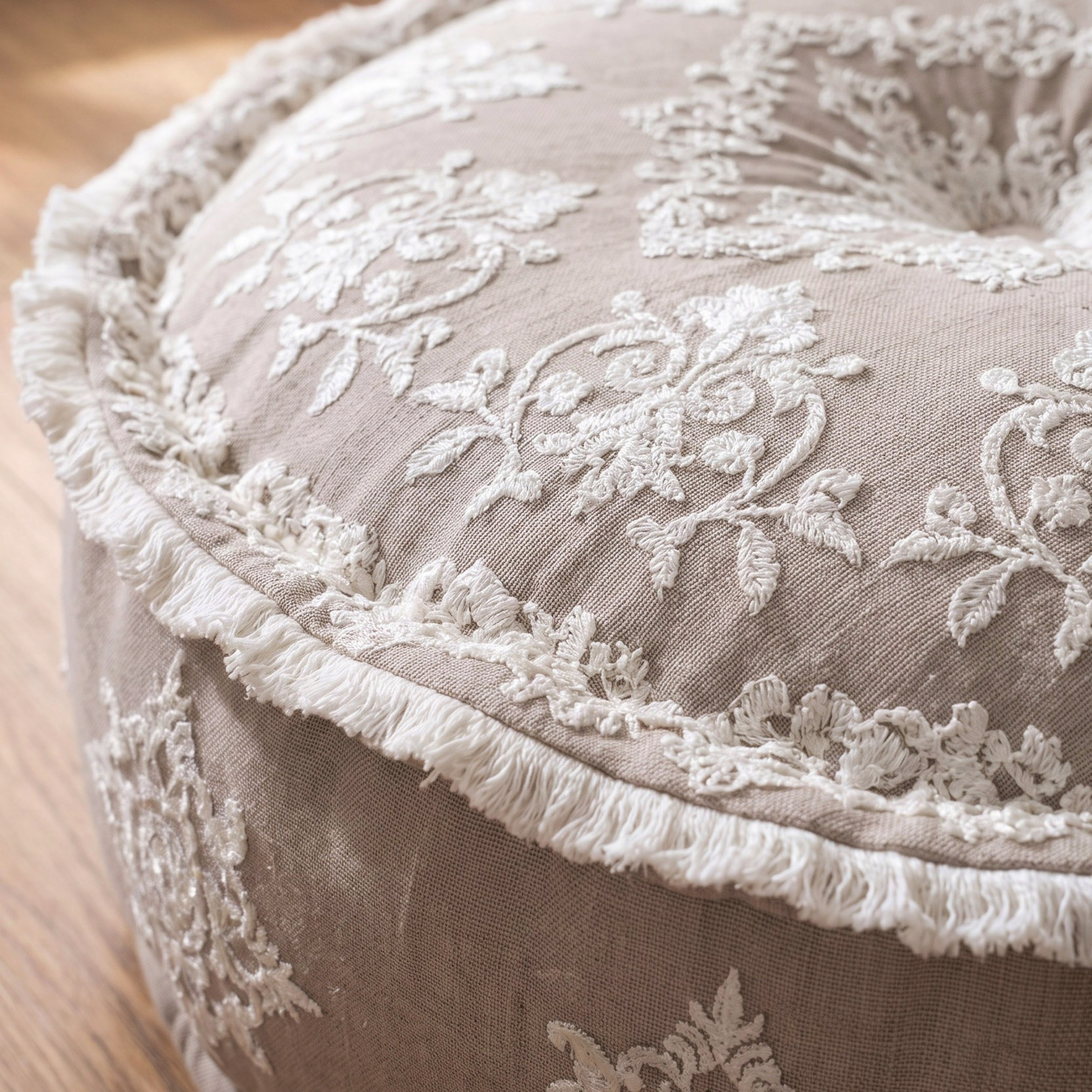Mahragan Ayla Embroidered Medallion Round Pouf - 60x60x25 cm-hbxlivingroom-sofasandarmchairs-ottomansandfootstools-image-3
