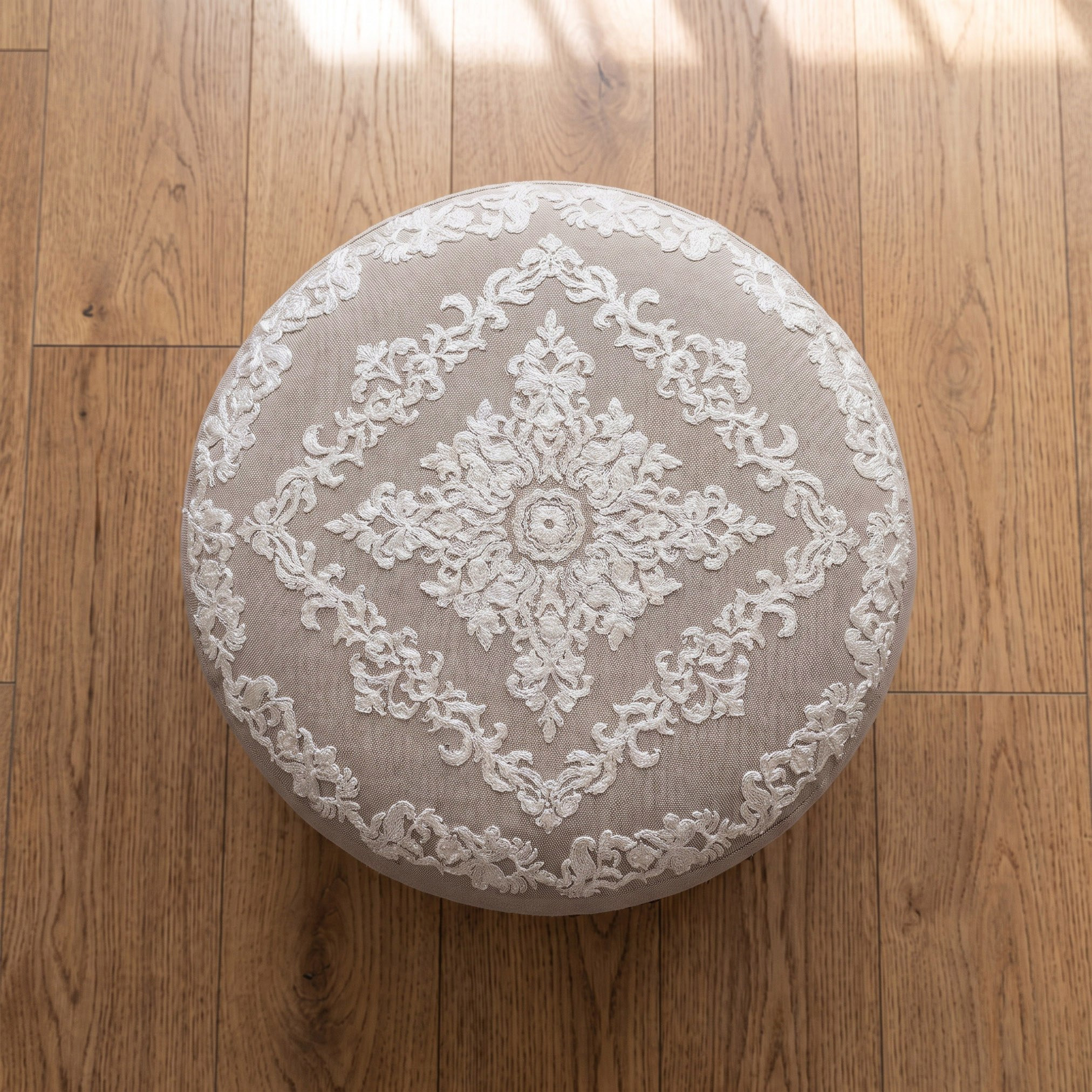 Mahragan Ayla Embroidered Medallion Round Stool-hbxlivingroom-sofasandarmchairs-ottomansandfootstools-image-2