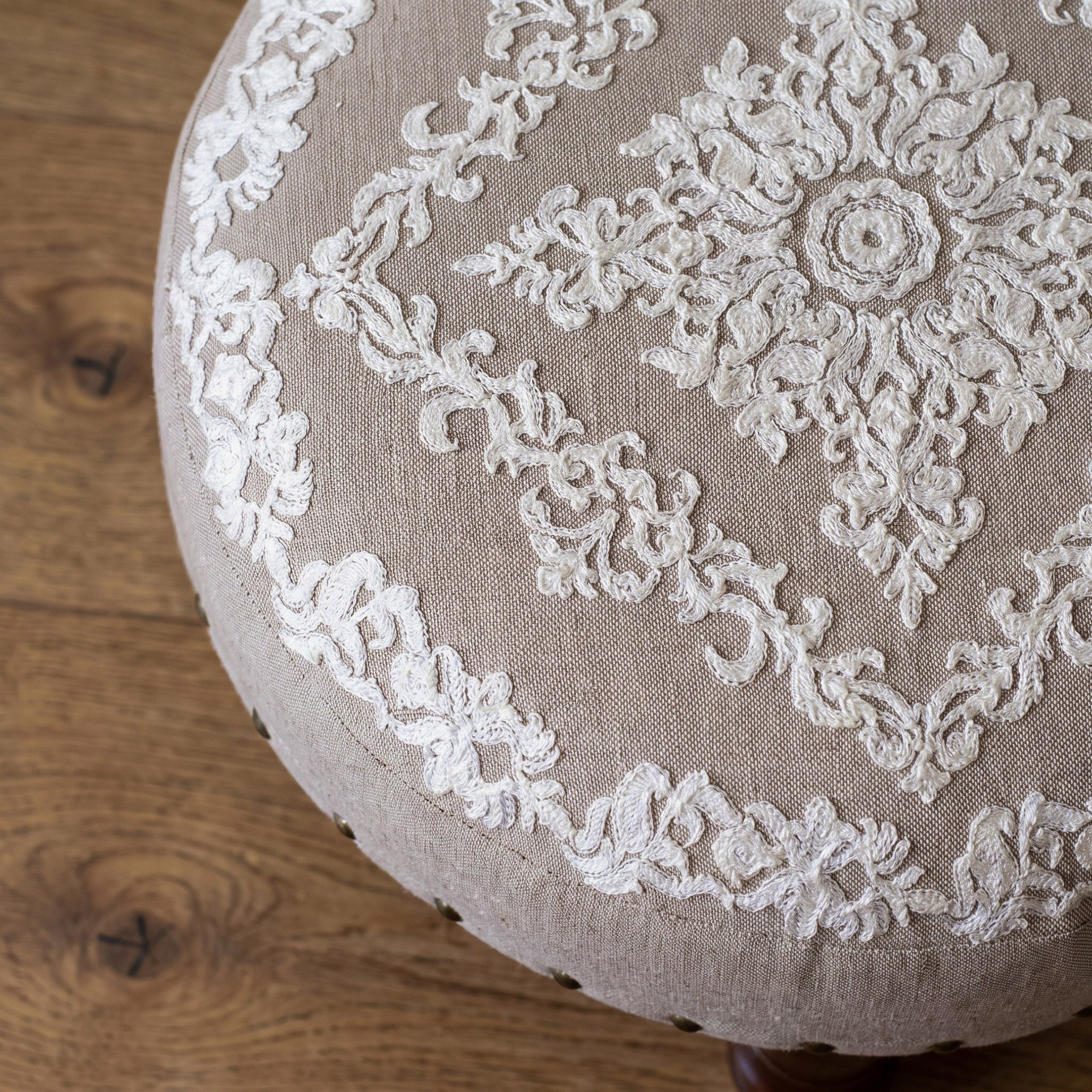 Mahragan Ayla Embroidered Medallion Round Stool-hbxlivingroom-sofasandarmchairs-ottomansandfootstools-image-3