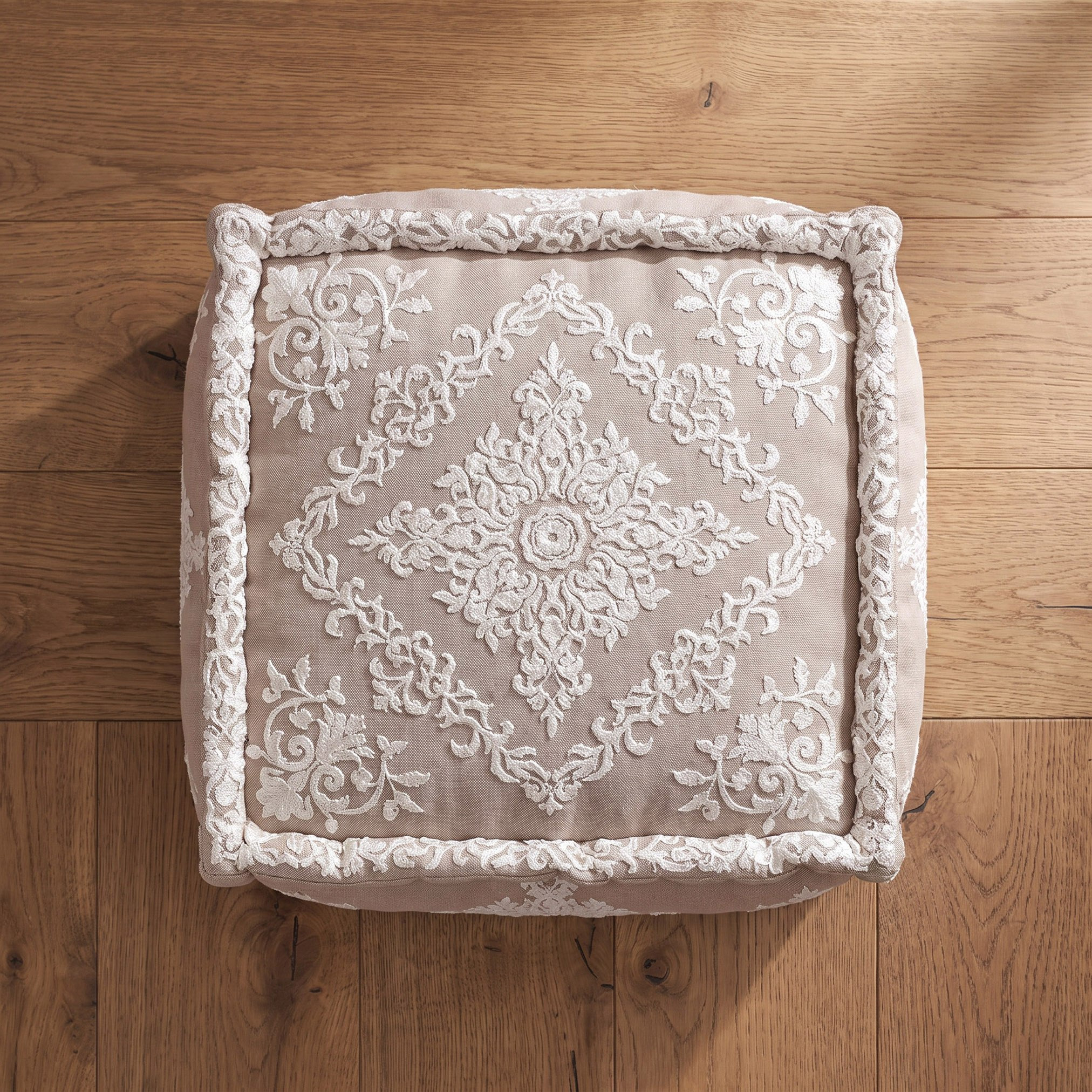 Mahragan Ayla Embroidered Medallion Square Pouf - 50x50x25 cm-hbxlivingroom-sofasandarmchairs-ottomansandfootstools-image-2